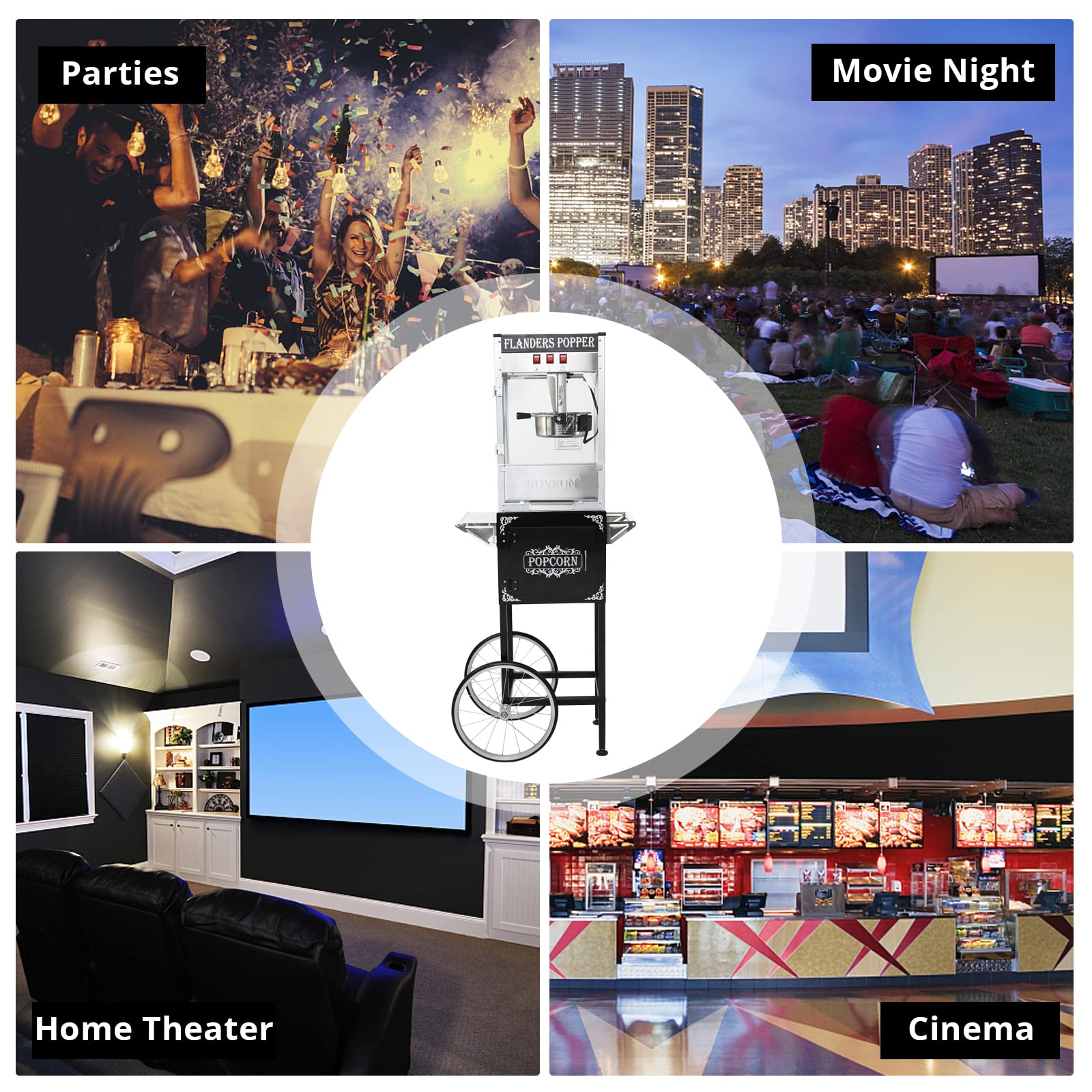 ROVSUN 8 oz Black Popcorn Machine with Cart