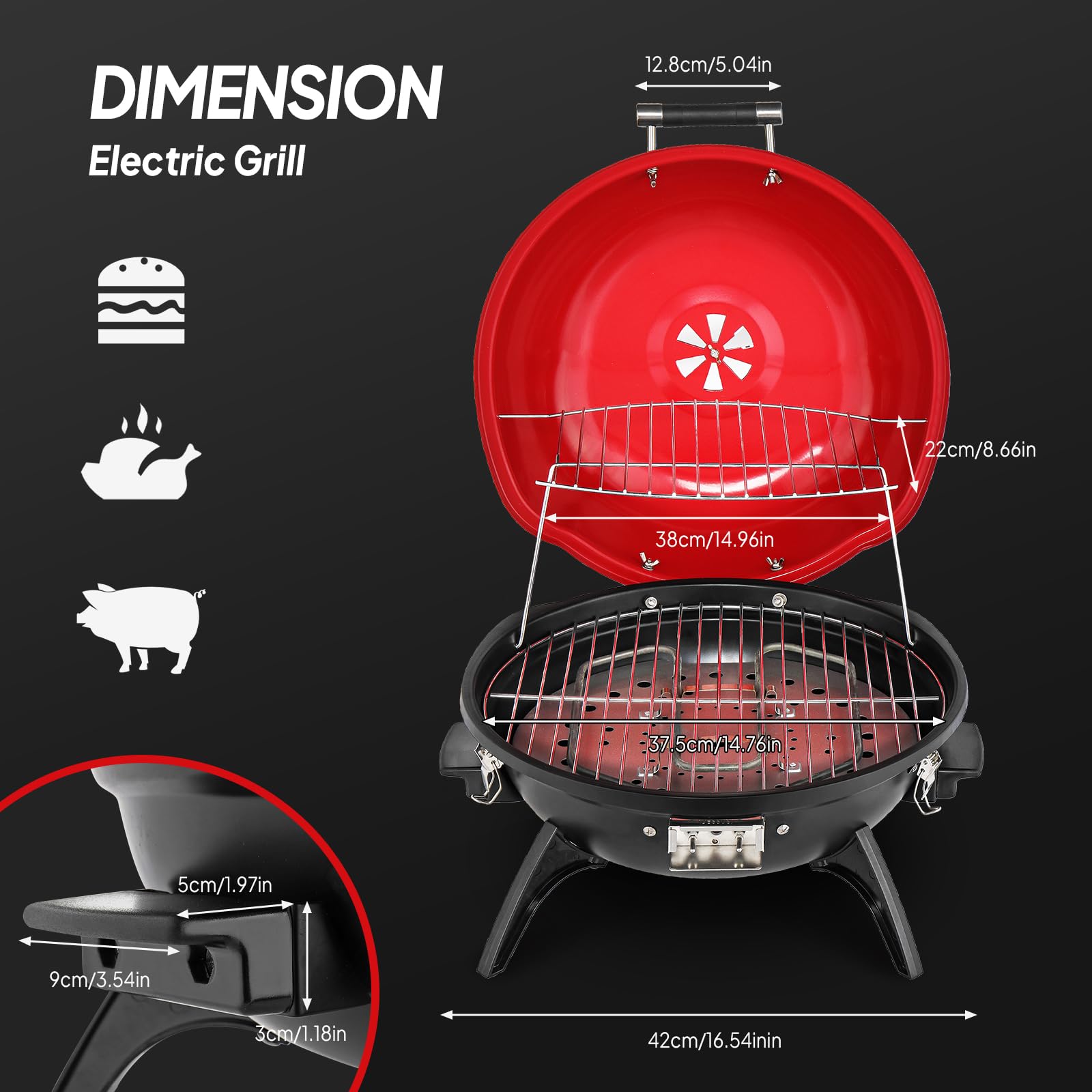 ROVSUN 1,600W Tabletop Electric Grill with Temperature Control Red
