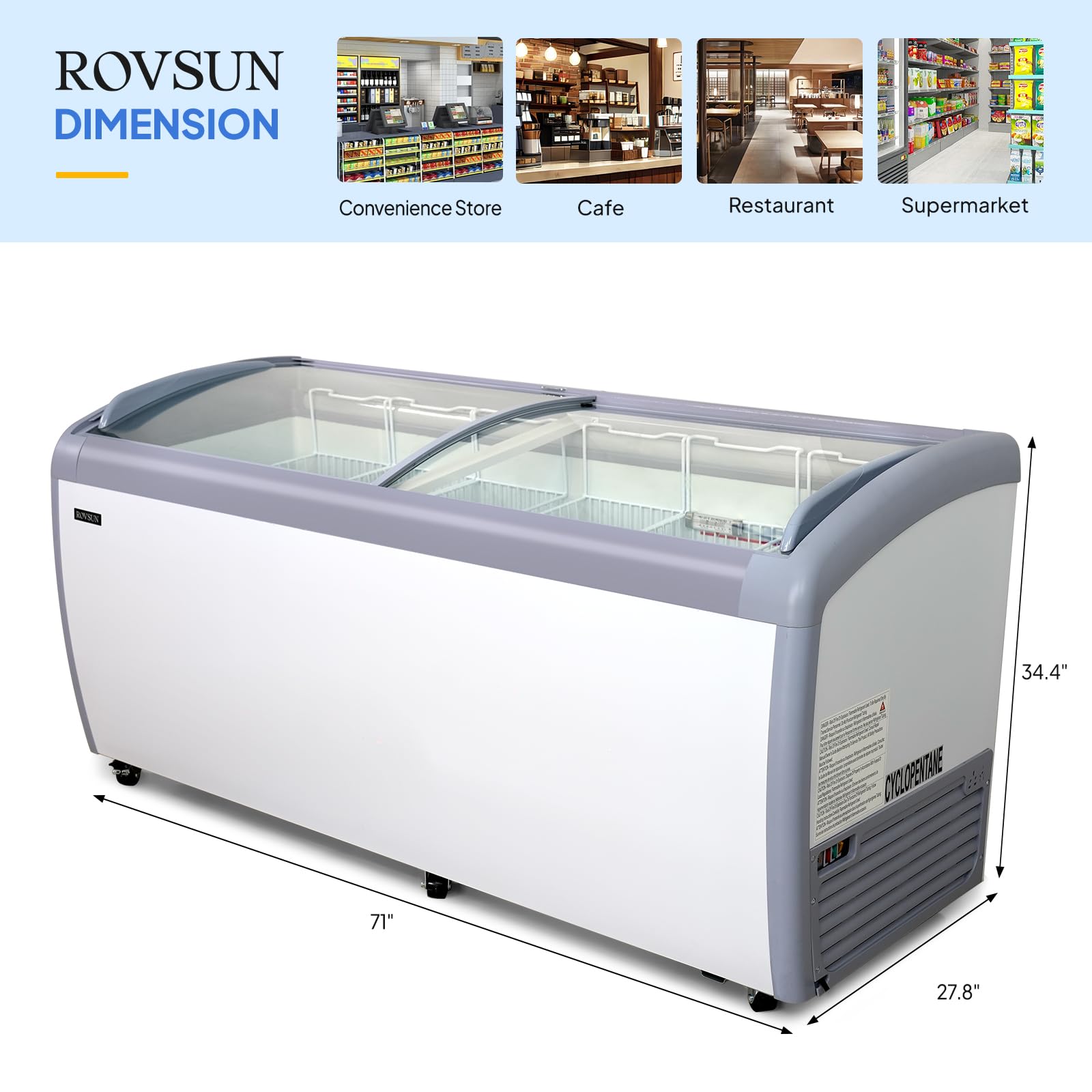 ROVSUN 71" 19 Cu.Ft. 295W 110V Commercial Ice Cream Freezer