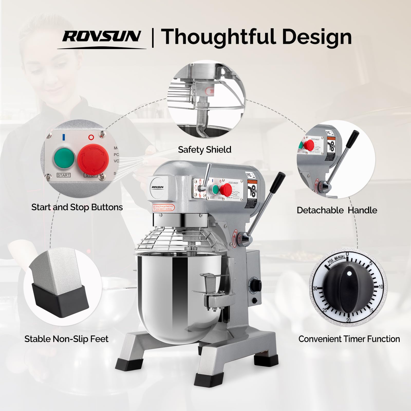 ROVSUN 10 QT 550W 110V Commercial Dough Mixer with 3 Speed Silver