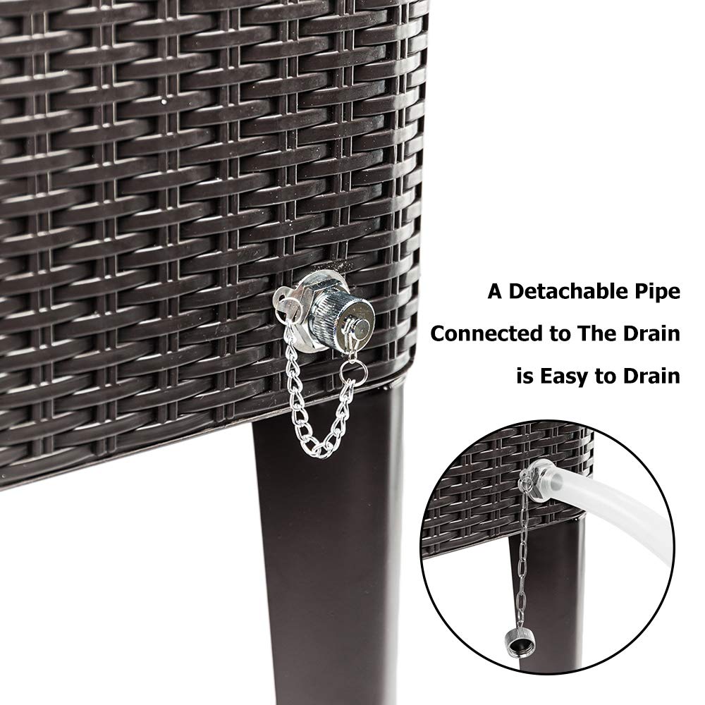 80 Quart Portable Outdoor Patio Rolling Cooler Cart Black Brown