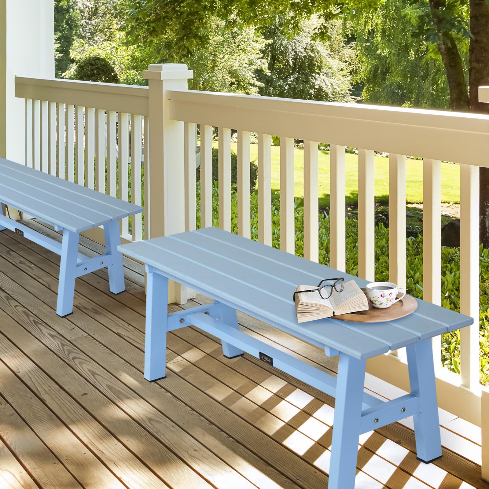 47" HDPE Outdoor Bench with Metal Legs Blue