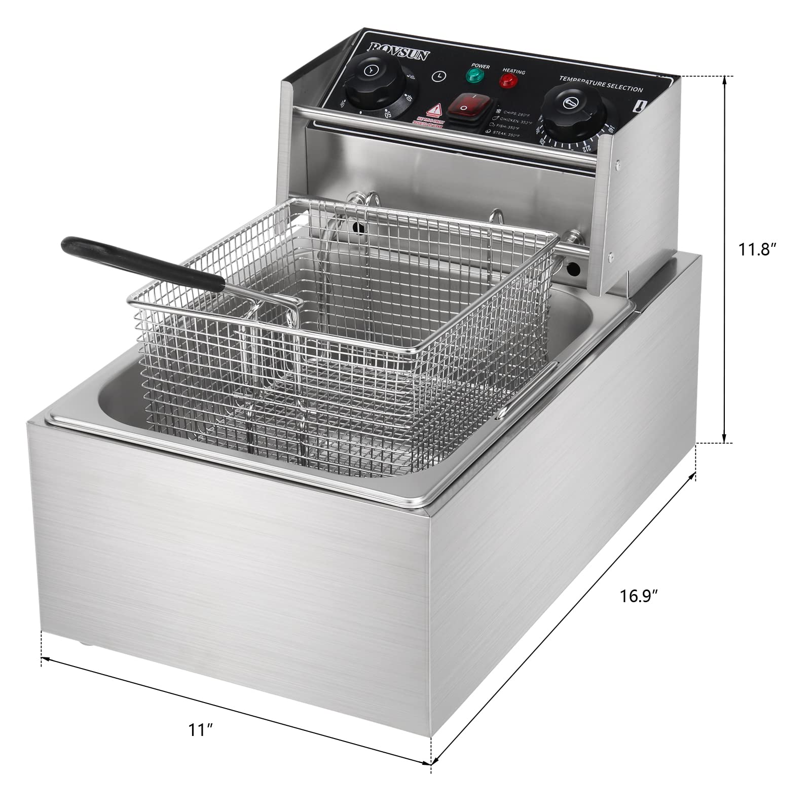 ROVSUN 11.4 QT 110V 2500W Single Tank Electric Deep Fryer with Timer