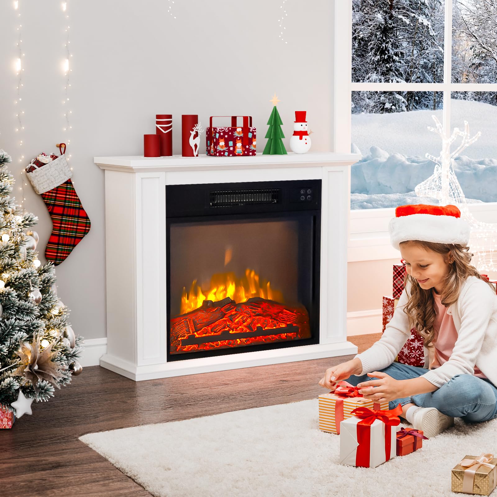 ROVSUN 21'' High 1400W 120V Electric Fireplace with Mantel & Remote