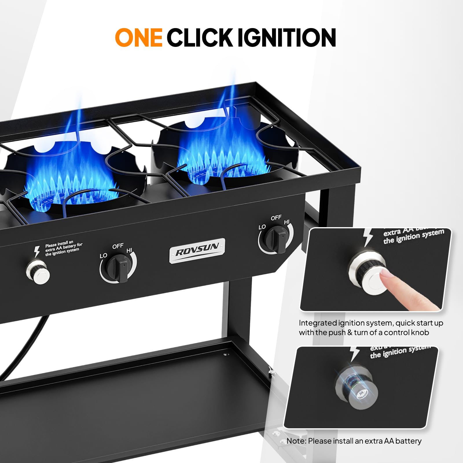 ROVSUN 3-Burner 225000 BTU Outdoor Camping Propane Stove with Foldable Work Station