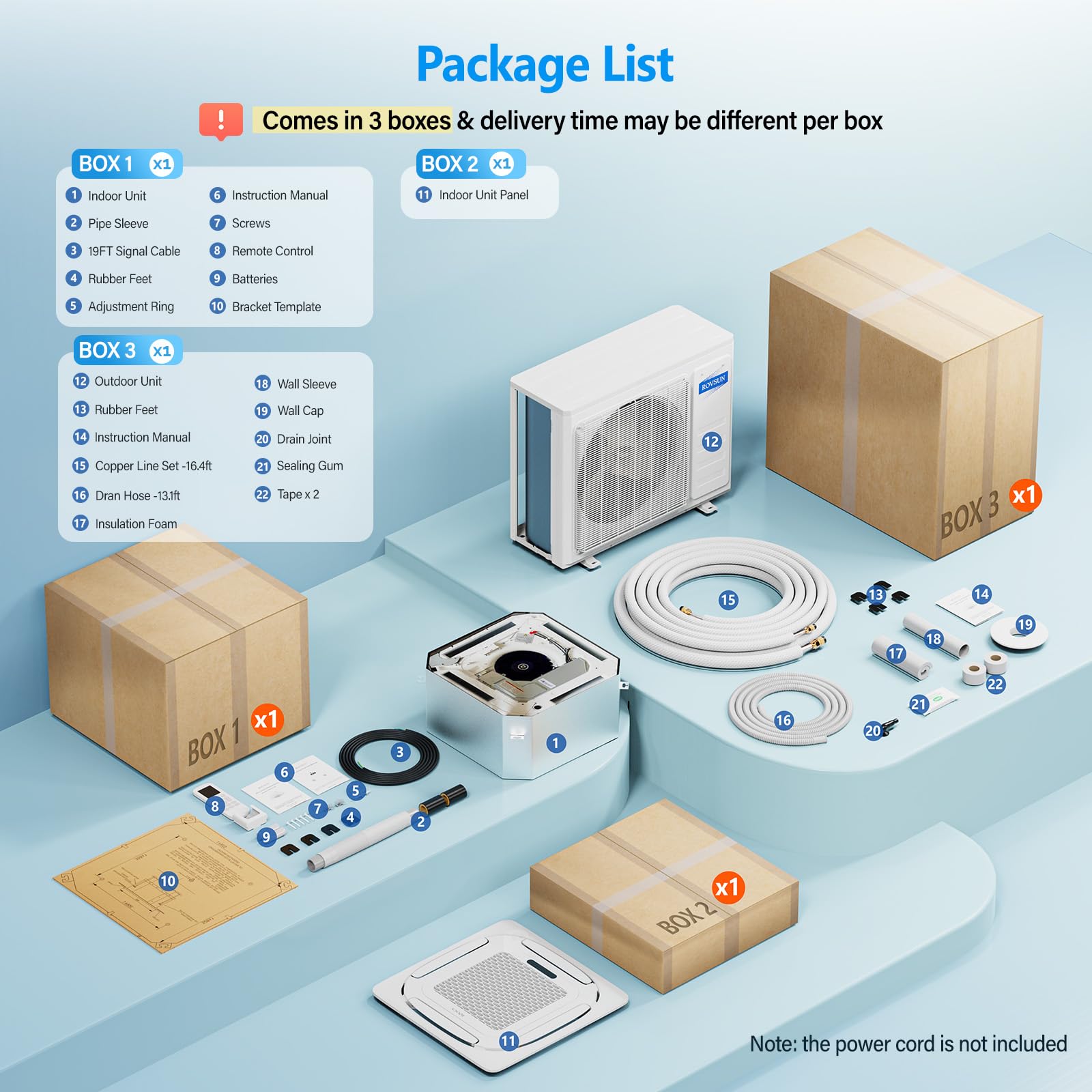 ROVSUN 23,000 BTU 23 SEER2 230V Ceiling Cassette Mini Split with Heat Pump & Install Kit