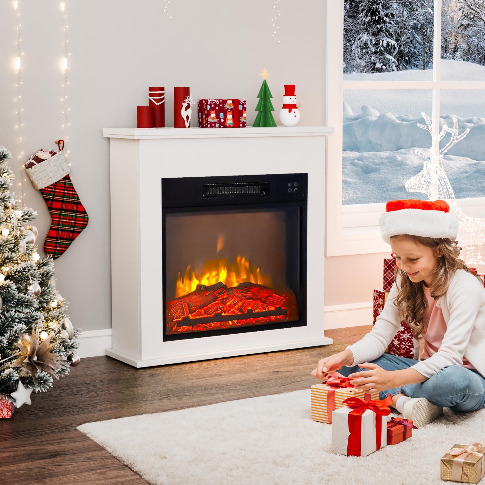 ROVSUN 25'' High 1400W 120V Electric Fireplace with Mantel & Remote