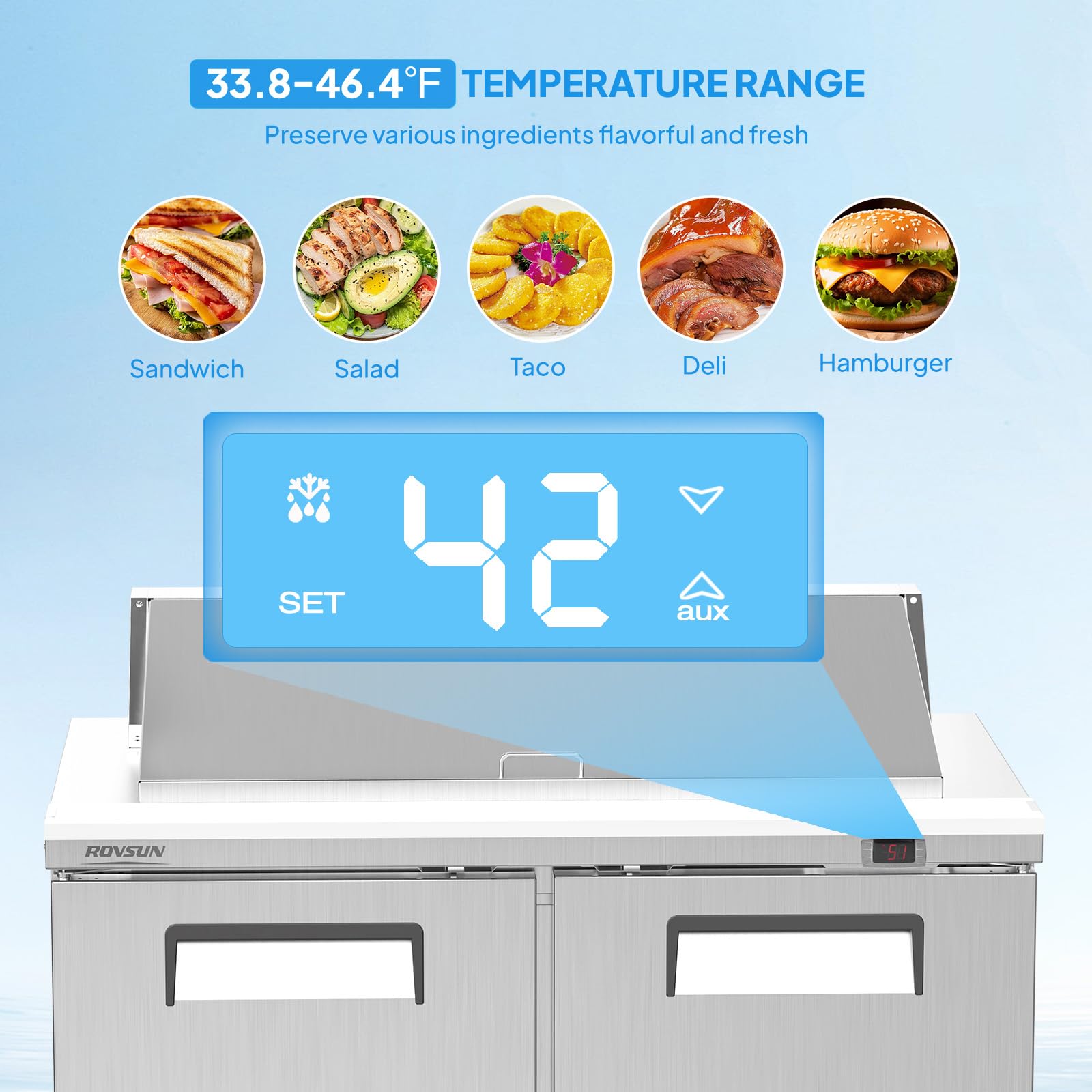 ROVSUN 49" 12-Pan Refrigerated Salad Sandwich Prep Table