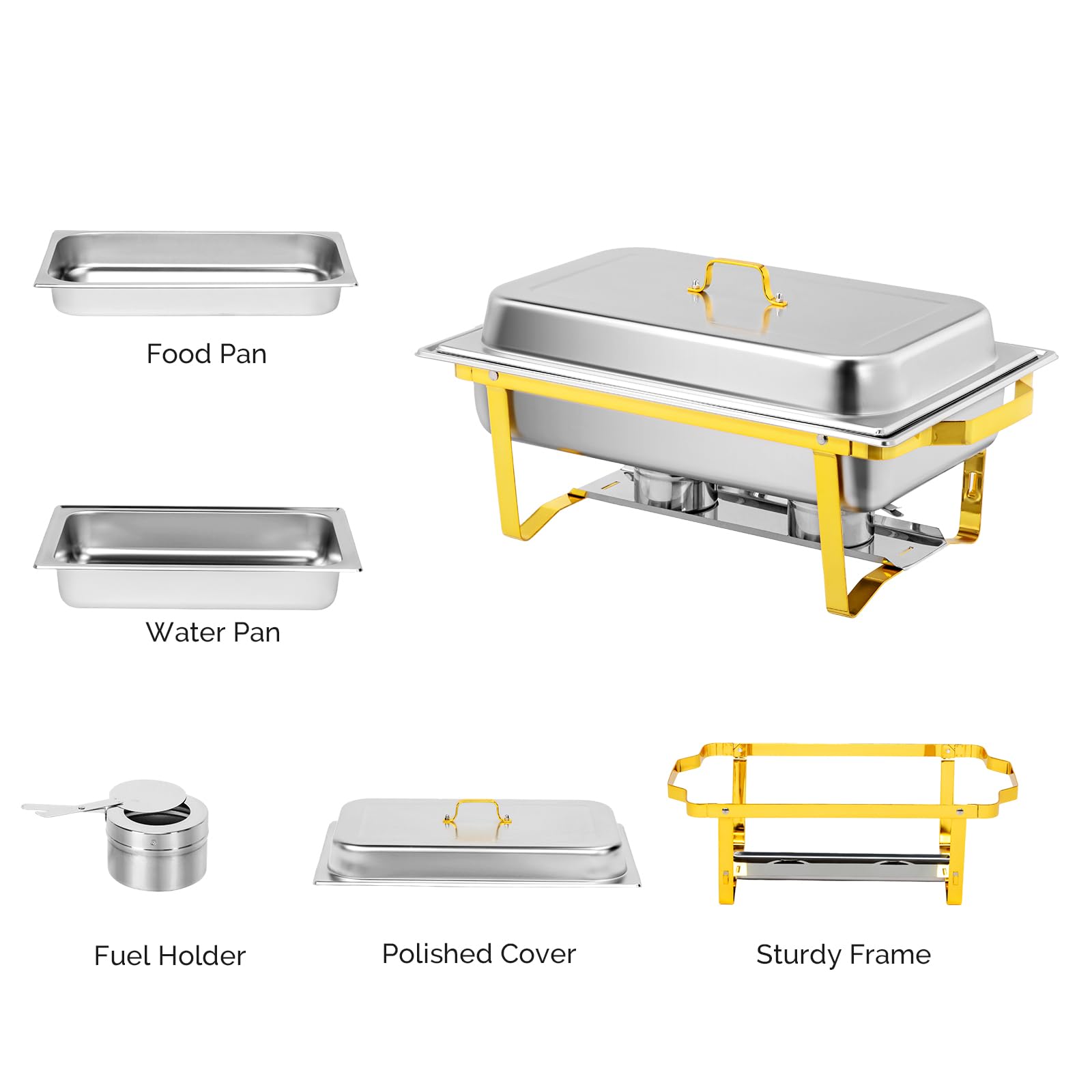 ROVSUN 9 QT Rectangle Gold Chafing Dish Buffet Set with Full Size Pans