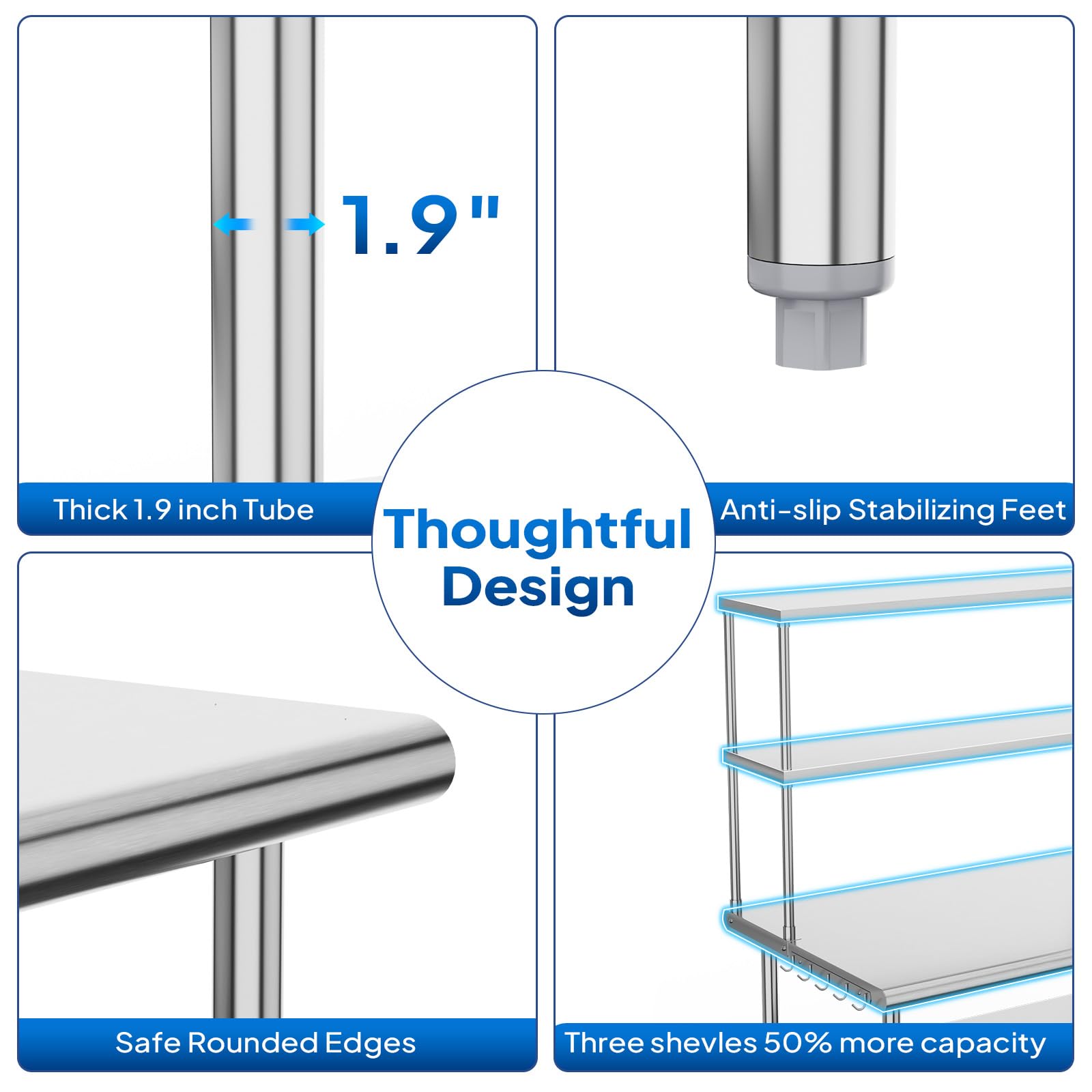 ROVSUN 60" X 30" Stainless Steel Table with Overshelves