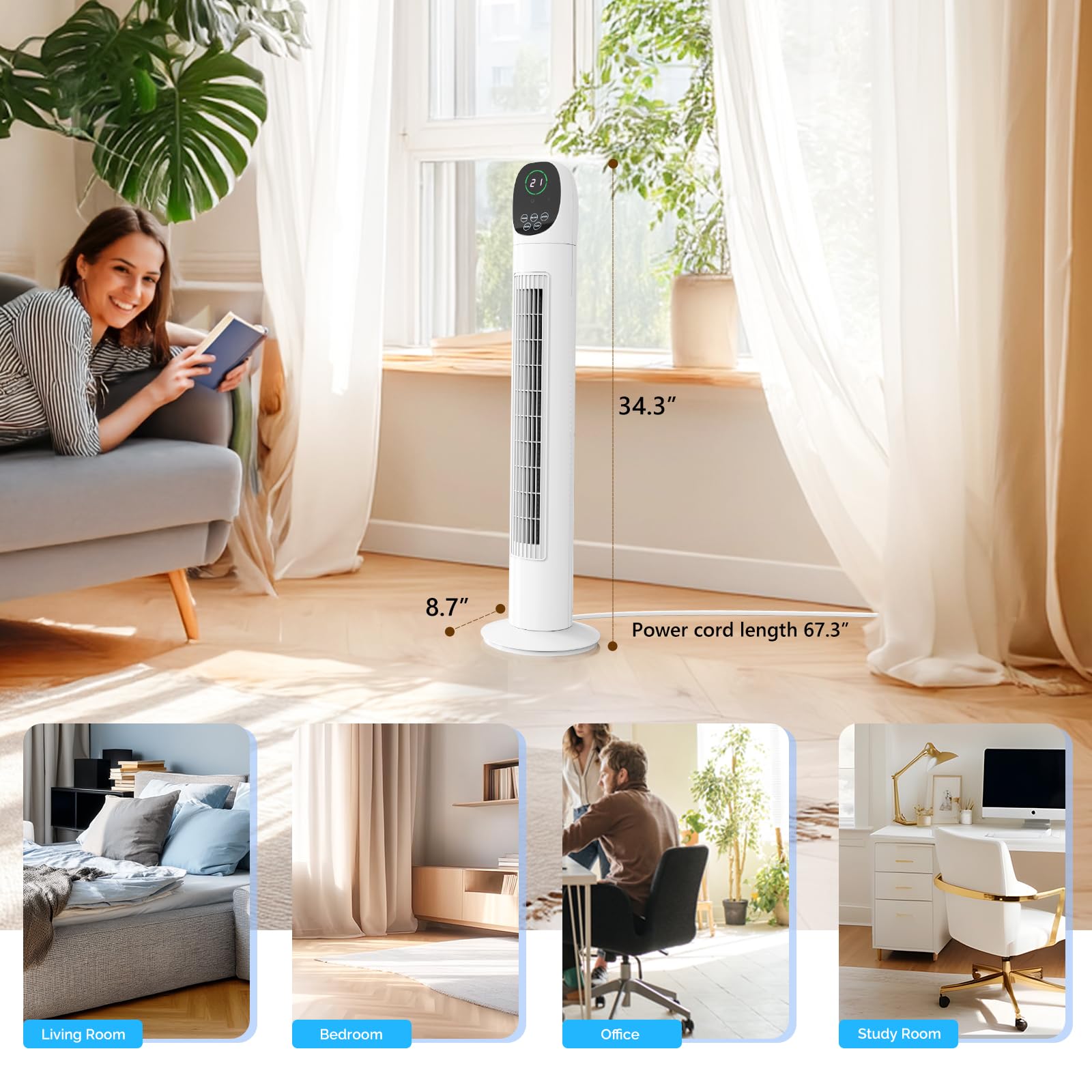 ROVSUN 34" 50W 110V Tower Fan with 3 Speeds