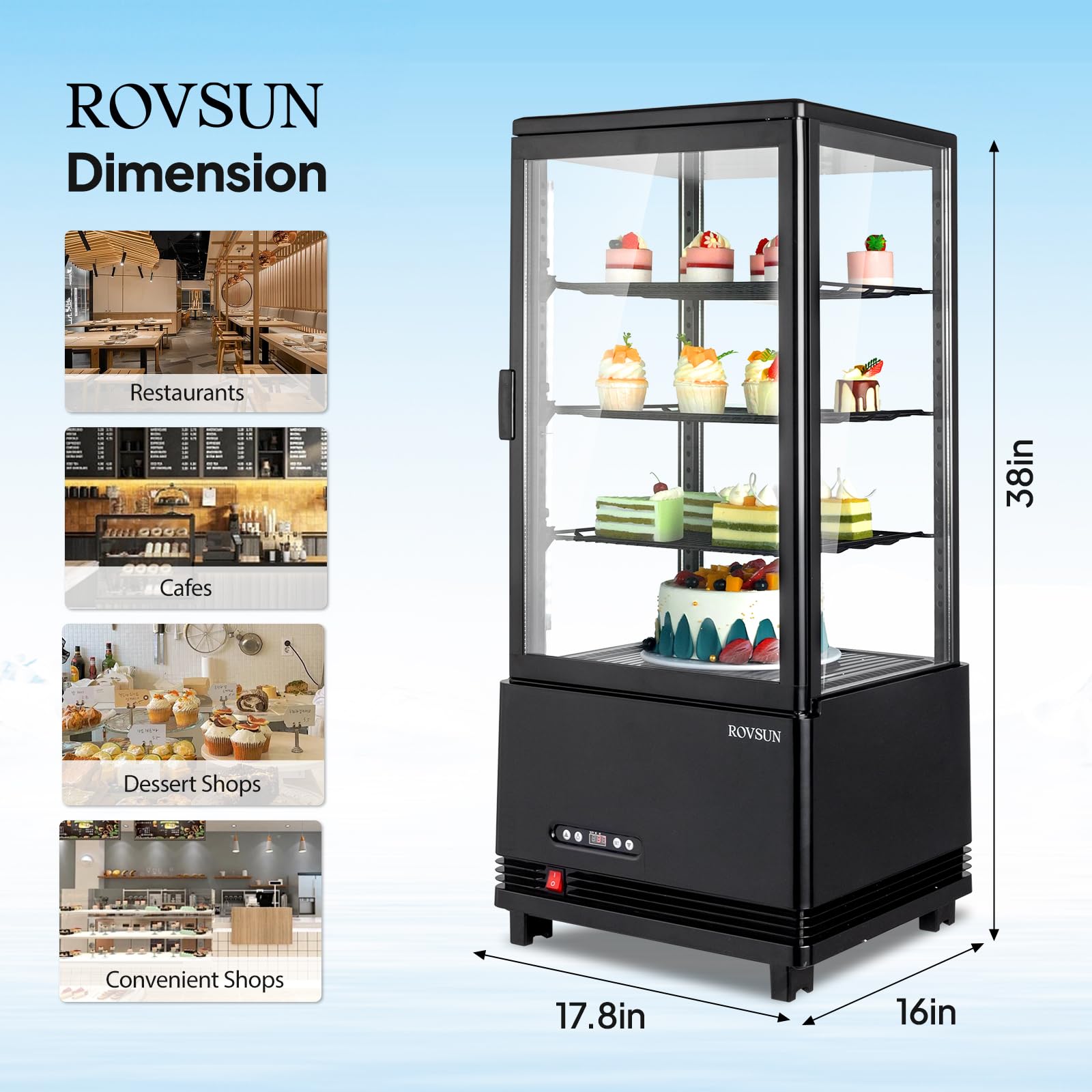 ROVSUN 18" 3 Cu.Ft. 170W 110V Four-Sided Refrigerated Bakery Display Case