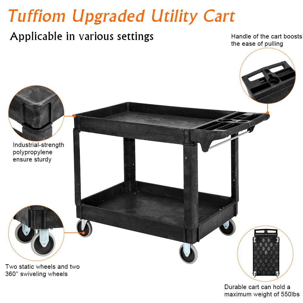 2-Tier 47" x 26" 550 lb. Capacity Plastic Utility Cart with Wheels Black