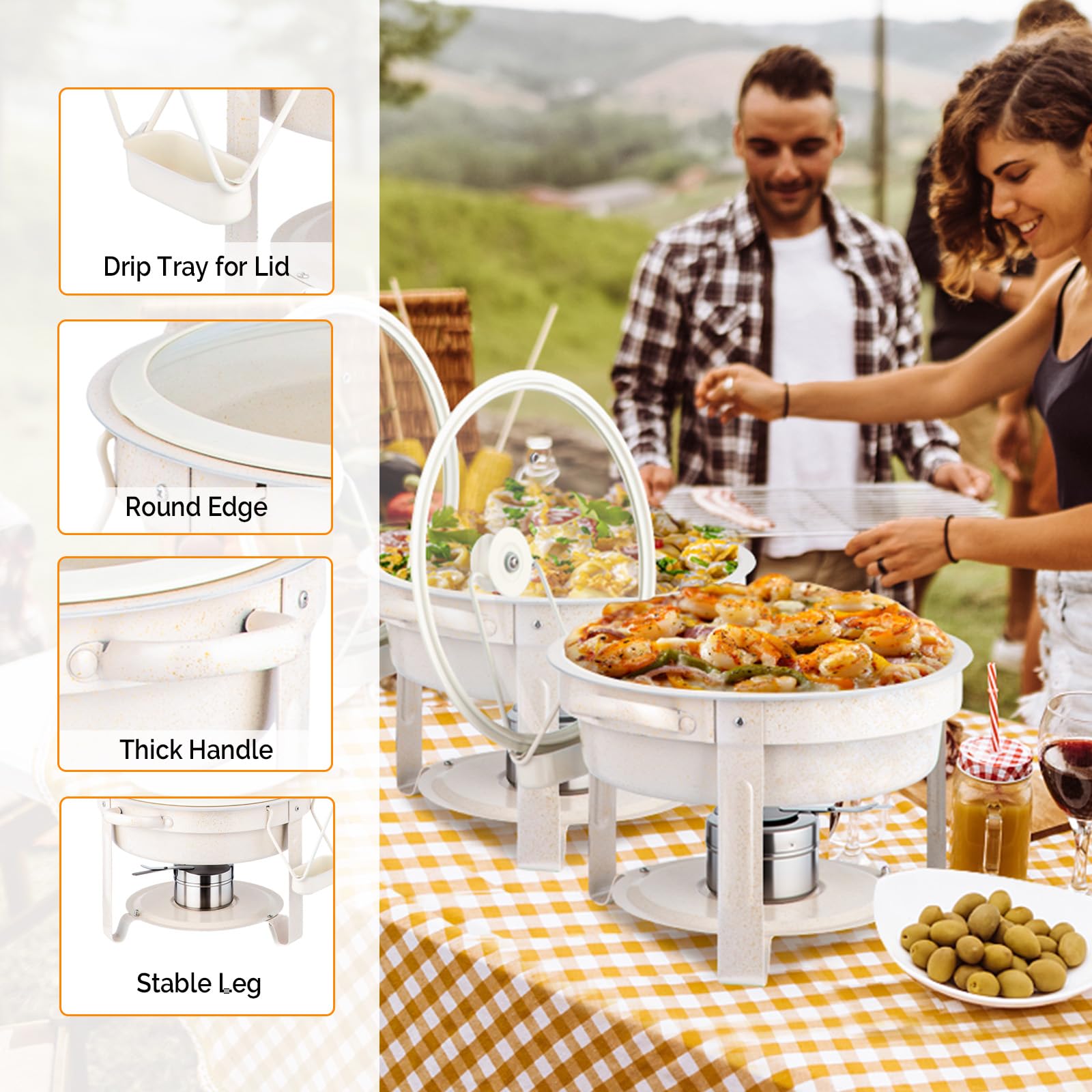 ROVSUN 5 QT Round White Chafing Dish Buffet Set with Lid Holder