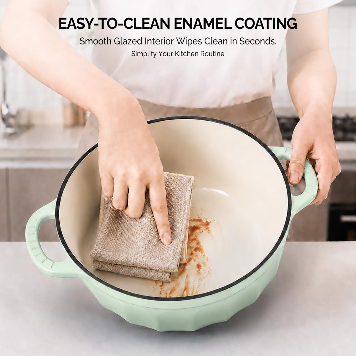 ROVSUN 7.5 QT Enameled Cast Iron Round Dutch Oven Green Gradient