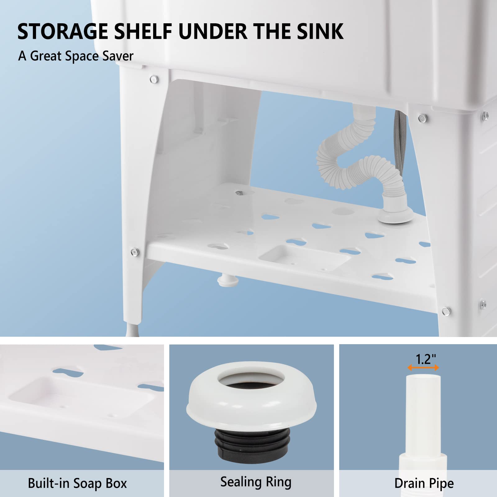 ROVSUN 32" x 22" Utility Sink Laundry Tub with Faucet & Shelf & Drainboard White
