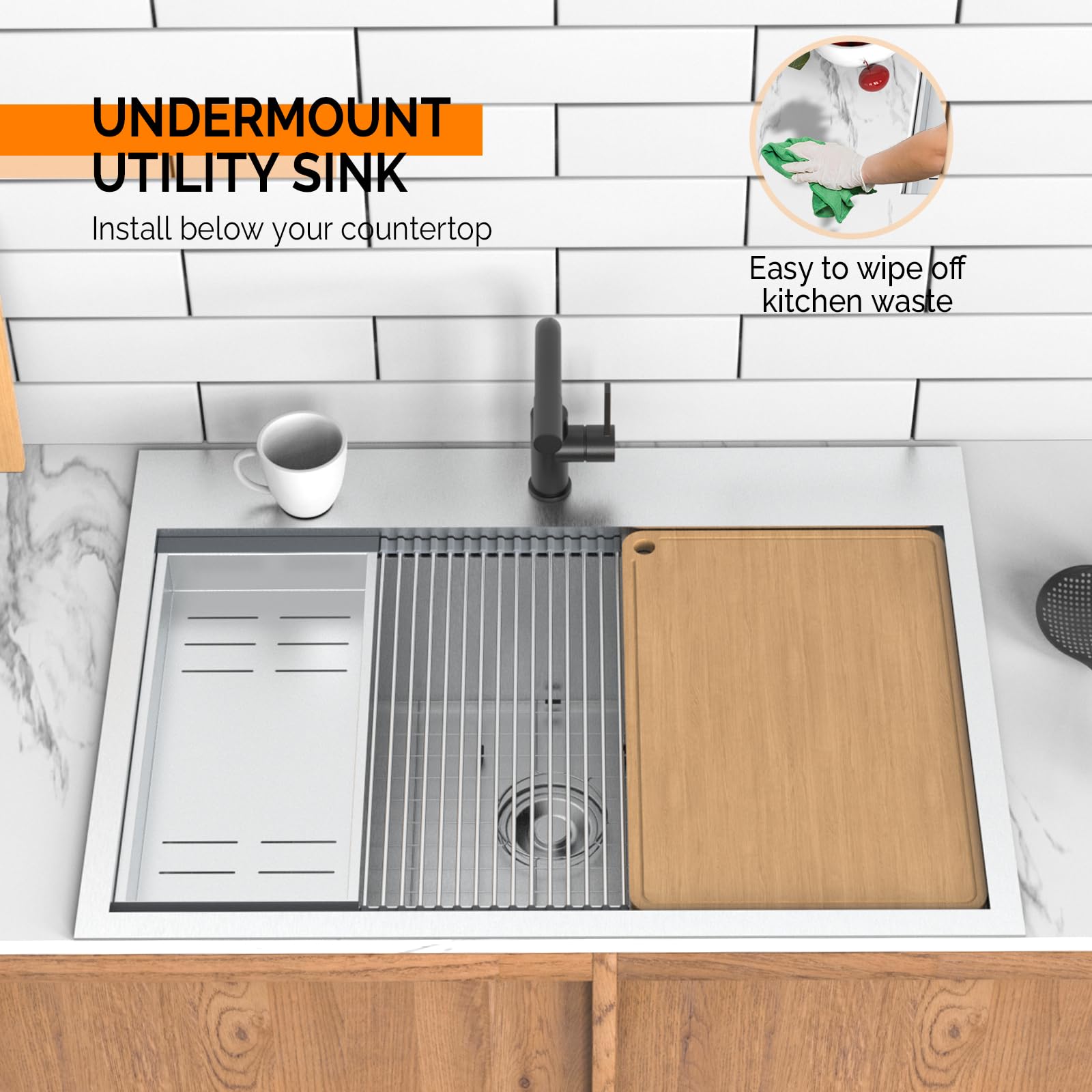 ROVSUN 30" x 22" Drop-in Stainless Steel Sink for Kitchen Silver