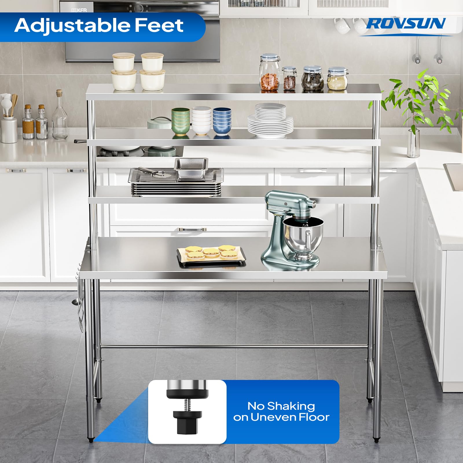 ROVSUN 48" X 24" Stainless Steel Table with Overshelves
