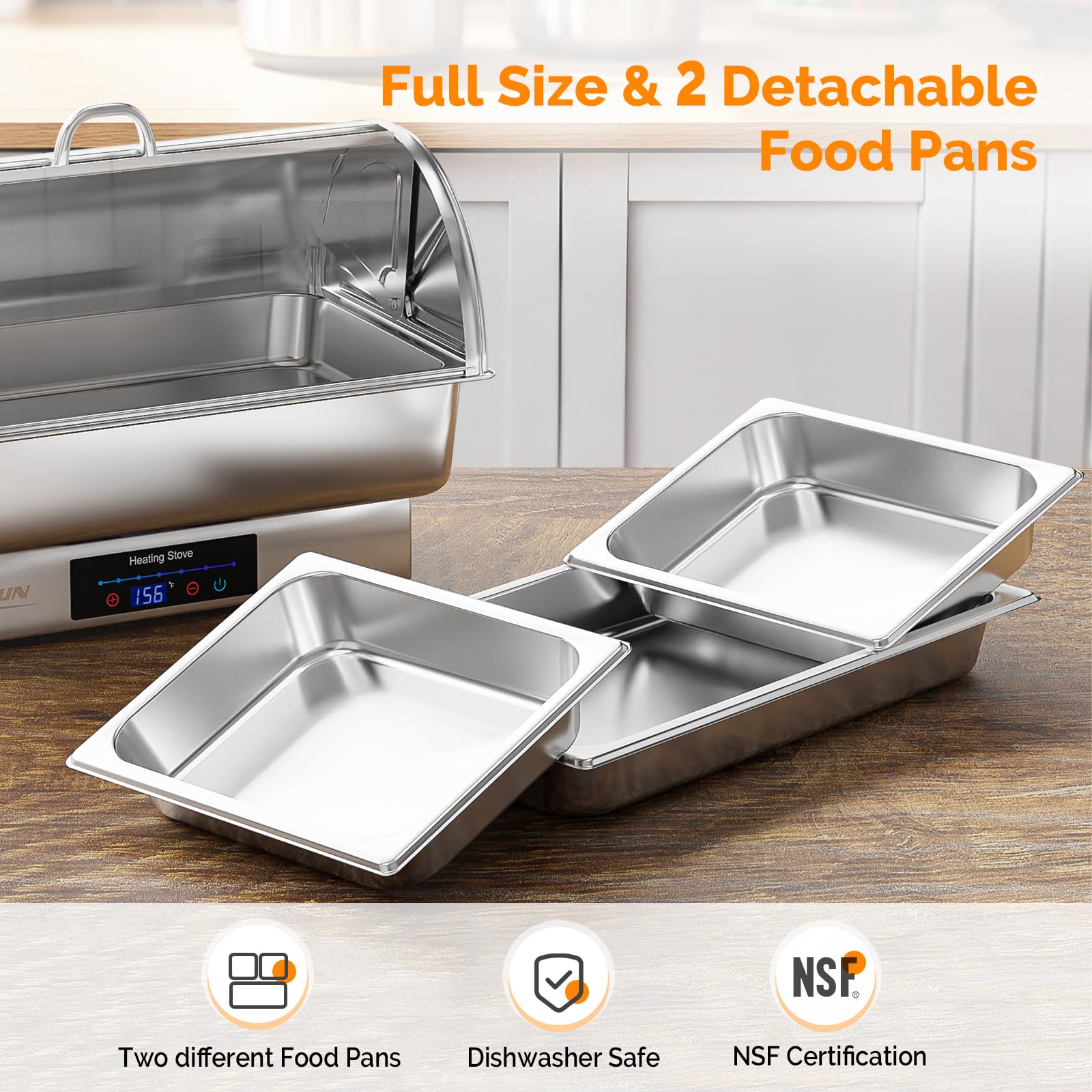 ROVSUN 9 QT Roll Top Stainless Steel Electric Chafing Dish Buffet Set with Temp Control