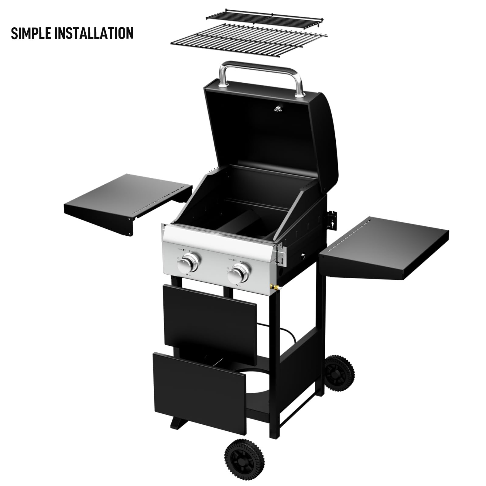 ROVSUN 2-Burner 24,000 BTU Propane Grill with Foldable Side Tables & Wheels