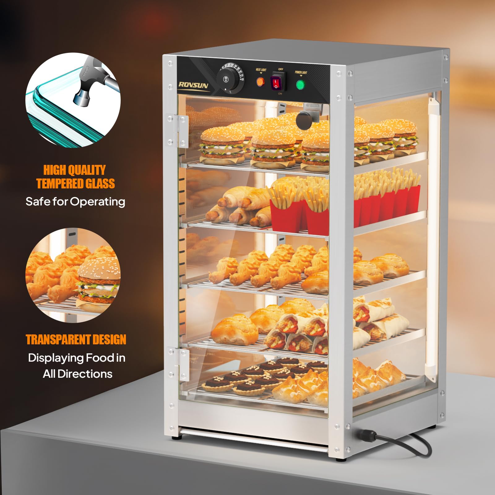 ROVSUN 5-Tier 15" 800W 110V Food Warmer Cabinet for Pizza, Pretzel