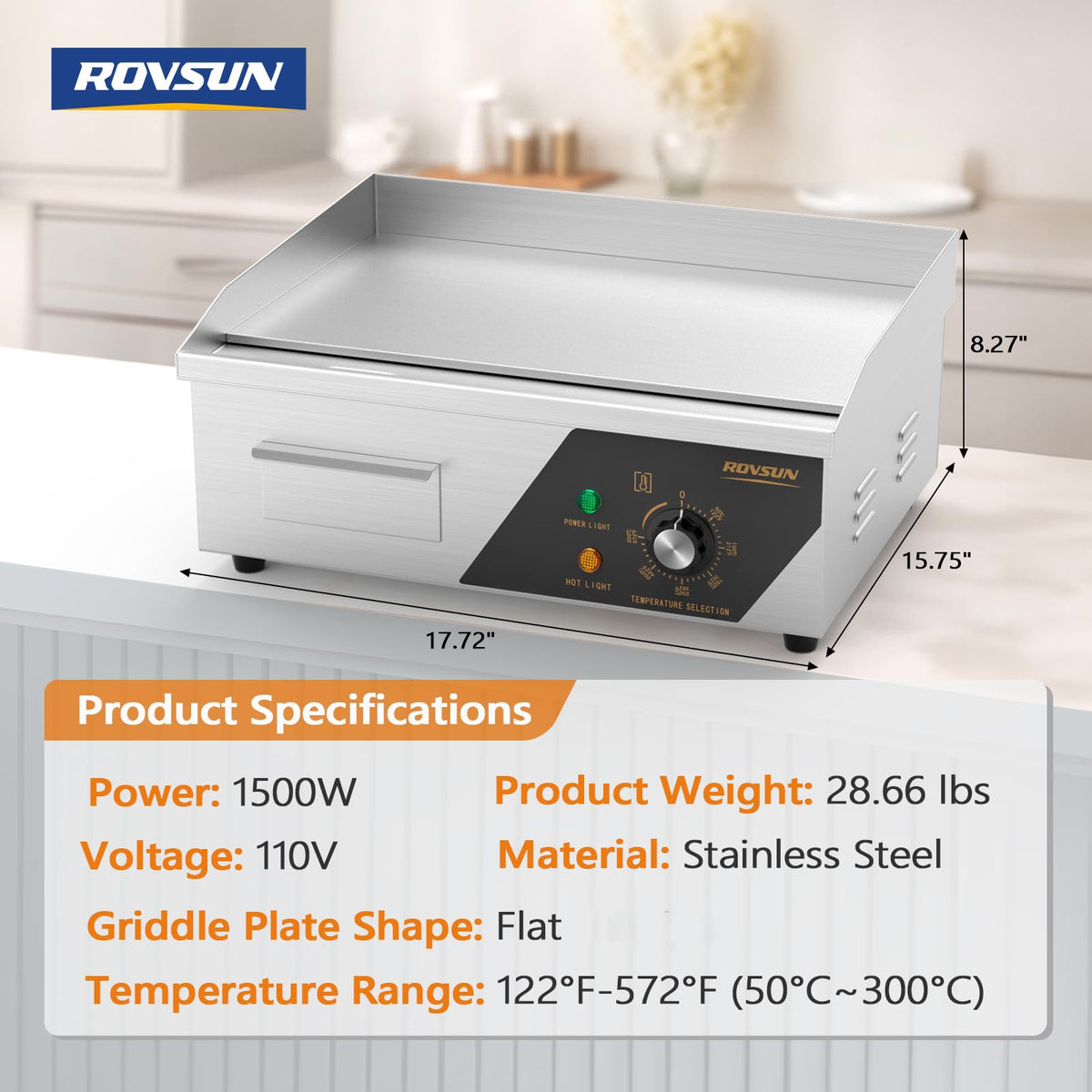 ROVSUN 18" 1500W 110V Commercial Electric Griddle Countertop