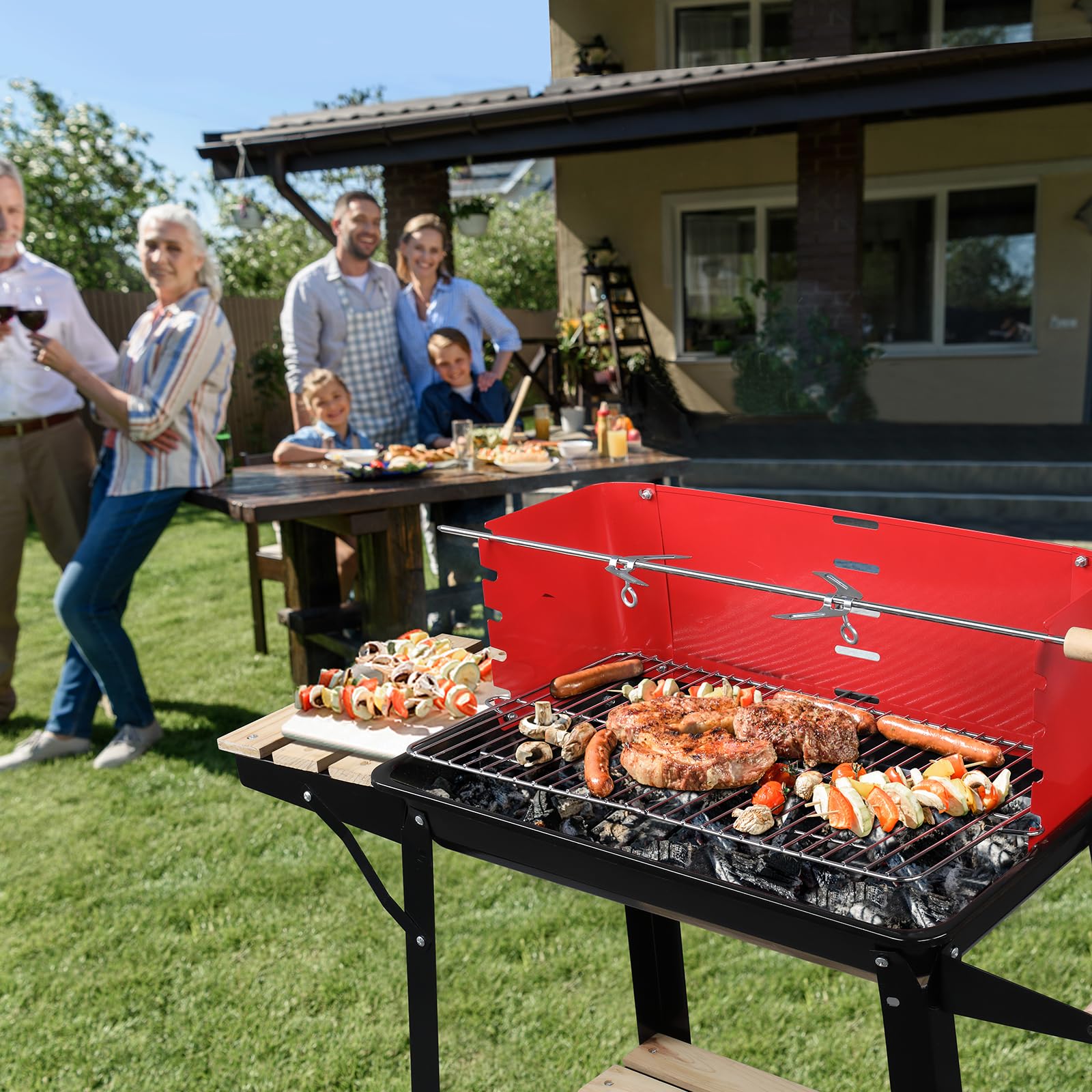 ROVSUN BBQ Charcoal Grill Outdoor Patio with Wheels & Shelves