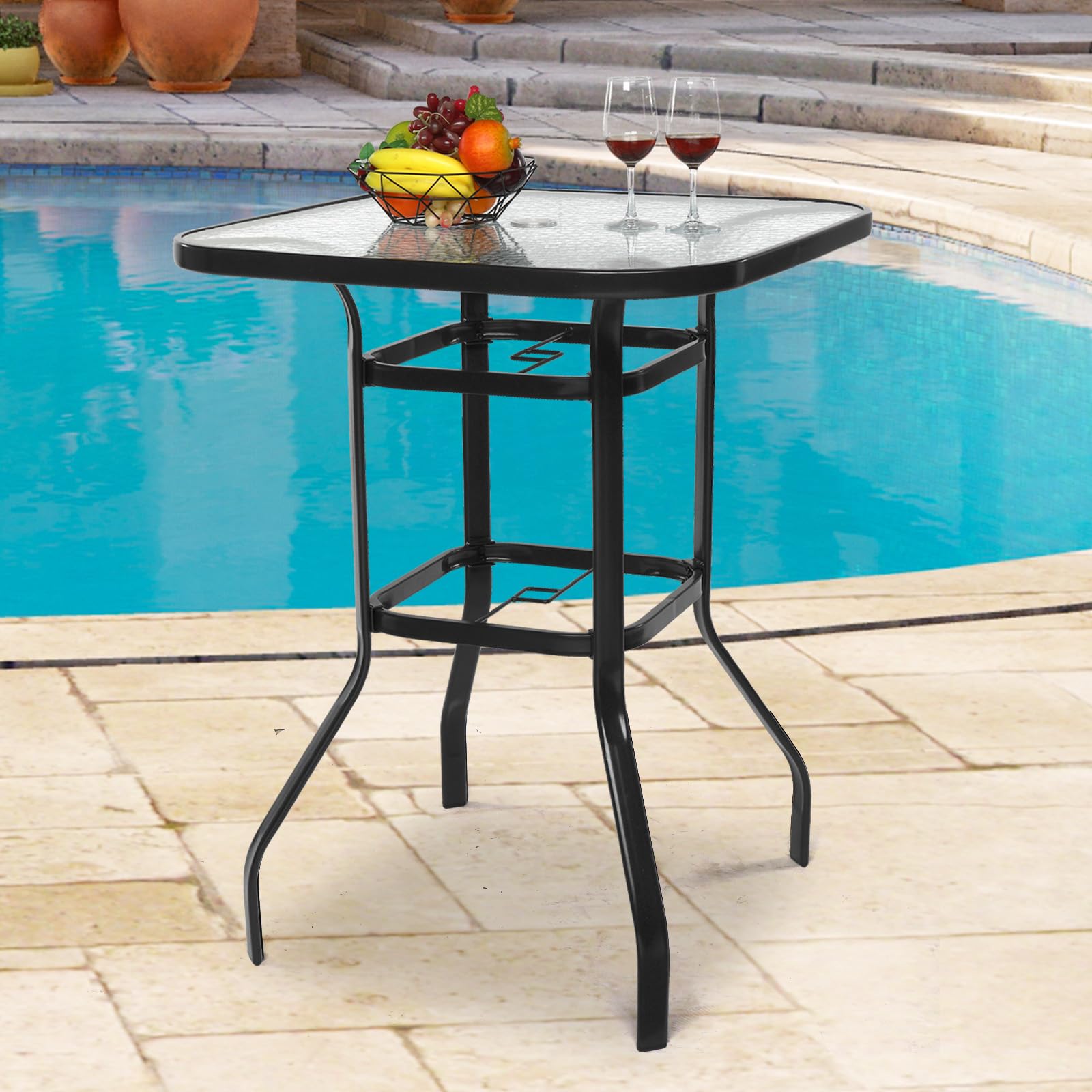 40" Outdoor Bar Table with Umbrella Hole Blcak