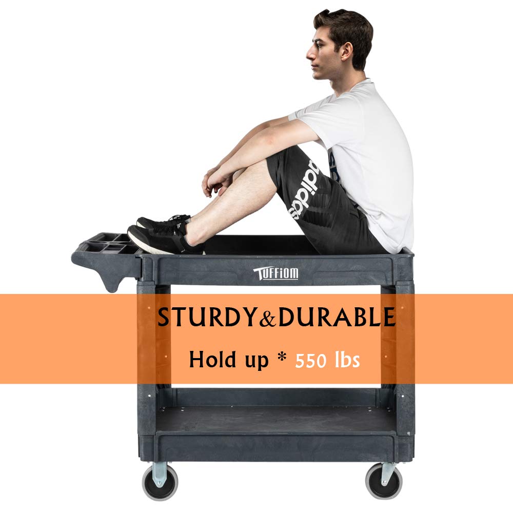 2-Tier 47" x 26" 550 lb. Capacity Plastic Utility Cart with Wheels Grey