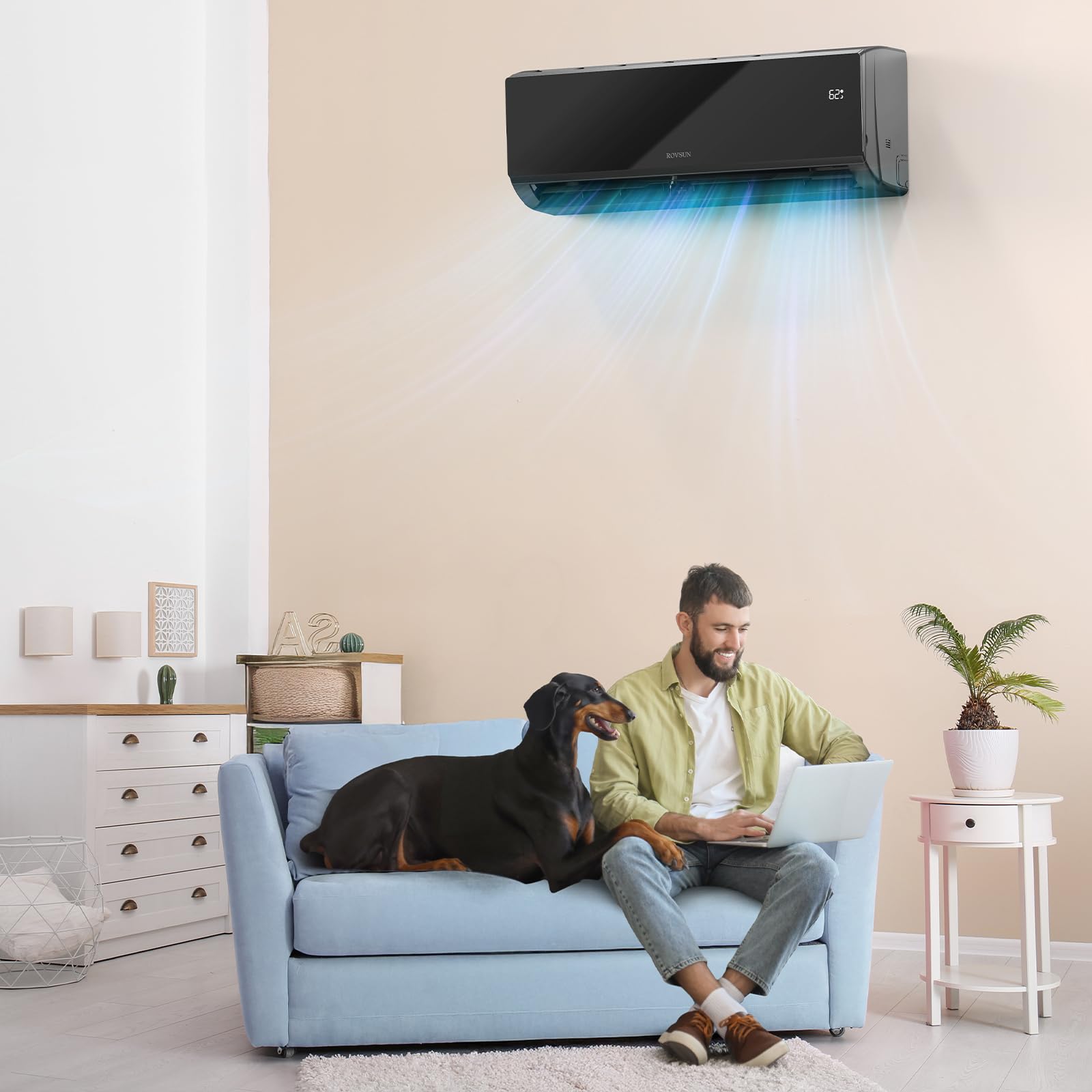 ROVSUN 9,000 BTU 19 SEER2 115V Mini Split Air Conditioner with Heat Pump Ductless Inverter & Install Kit Black