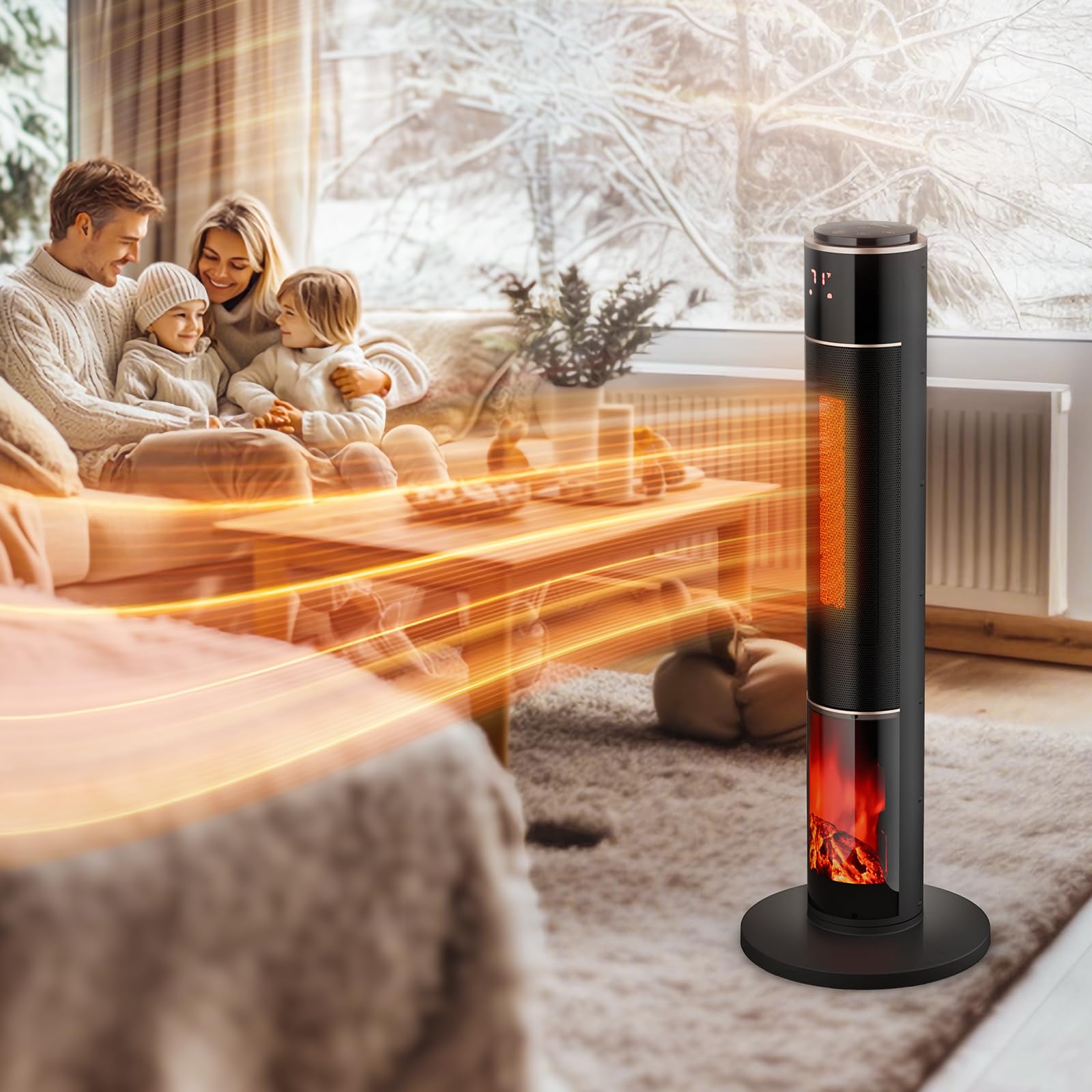 33"H 1,500W 120V Electric Space Heater with Remote Black