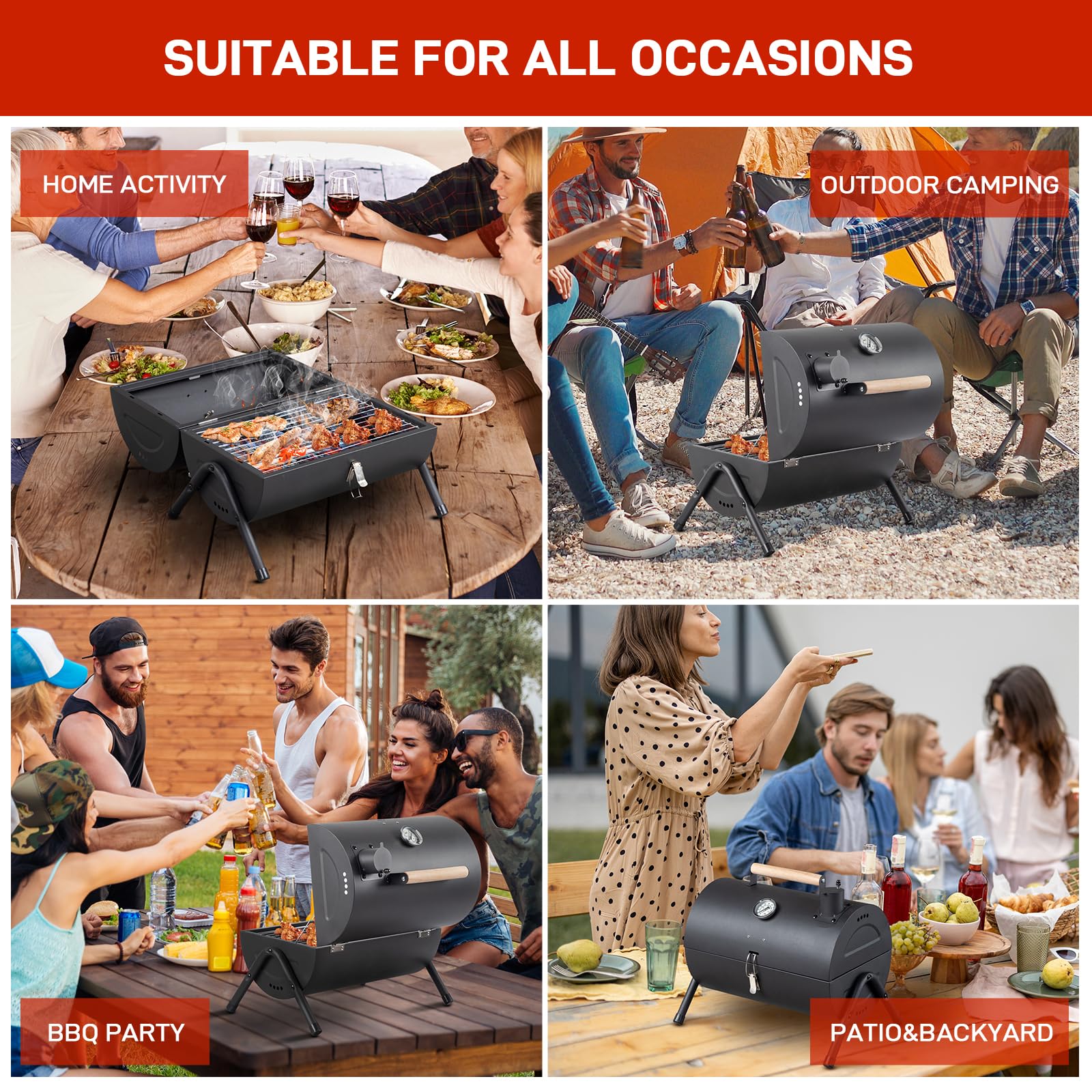 ROVSUN 12" x 15 " Portable Charcoal Grill Tabletop Barbecue Smoker