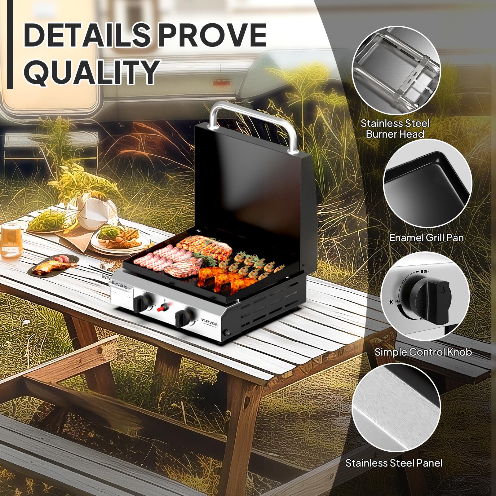 ROVSUN 2-Burner 20,000 BTU Propane Flat Top Tabletop Outdoor Griddle with Lid