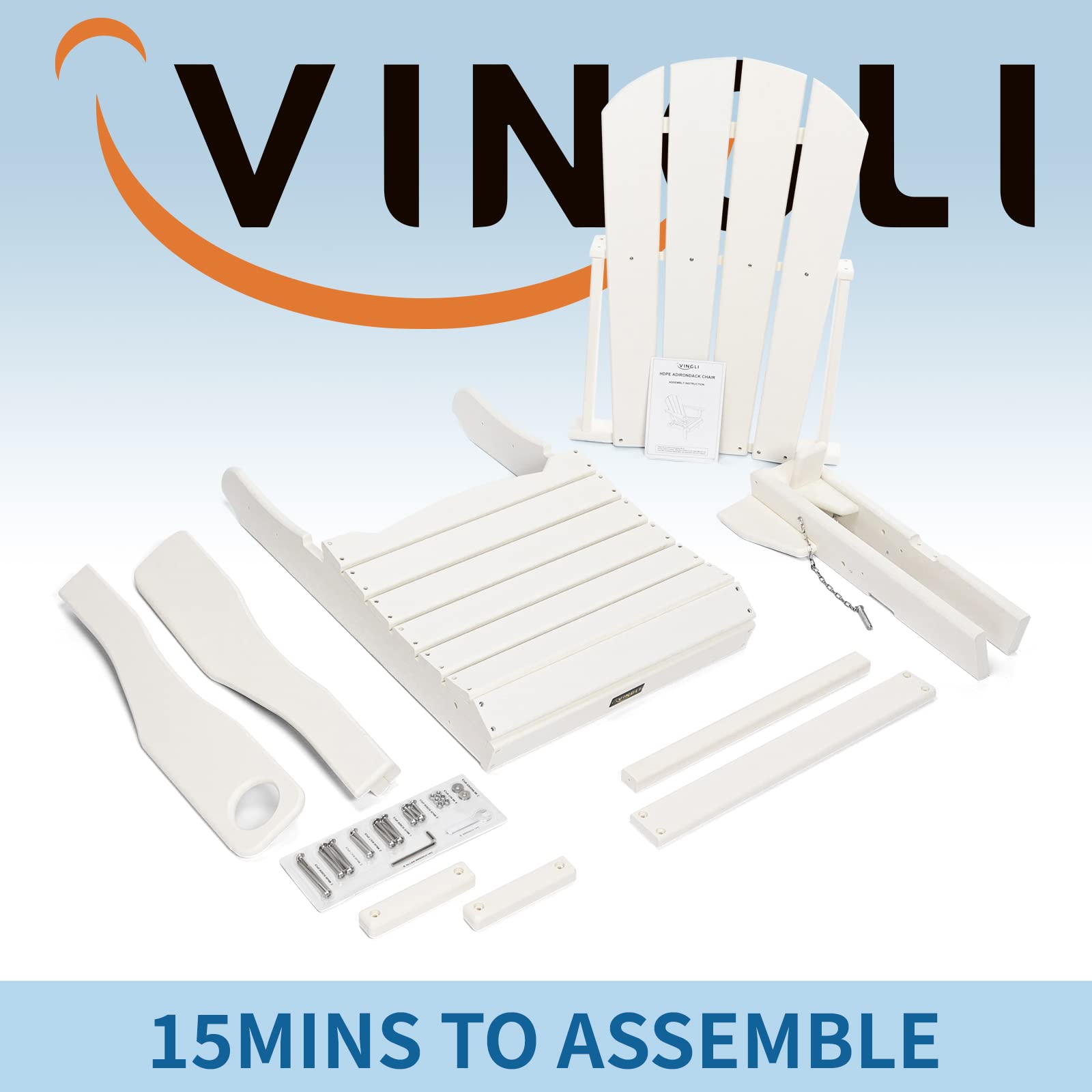 Plastic Folding HDPE Adirondack Chair with Cup Holder White