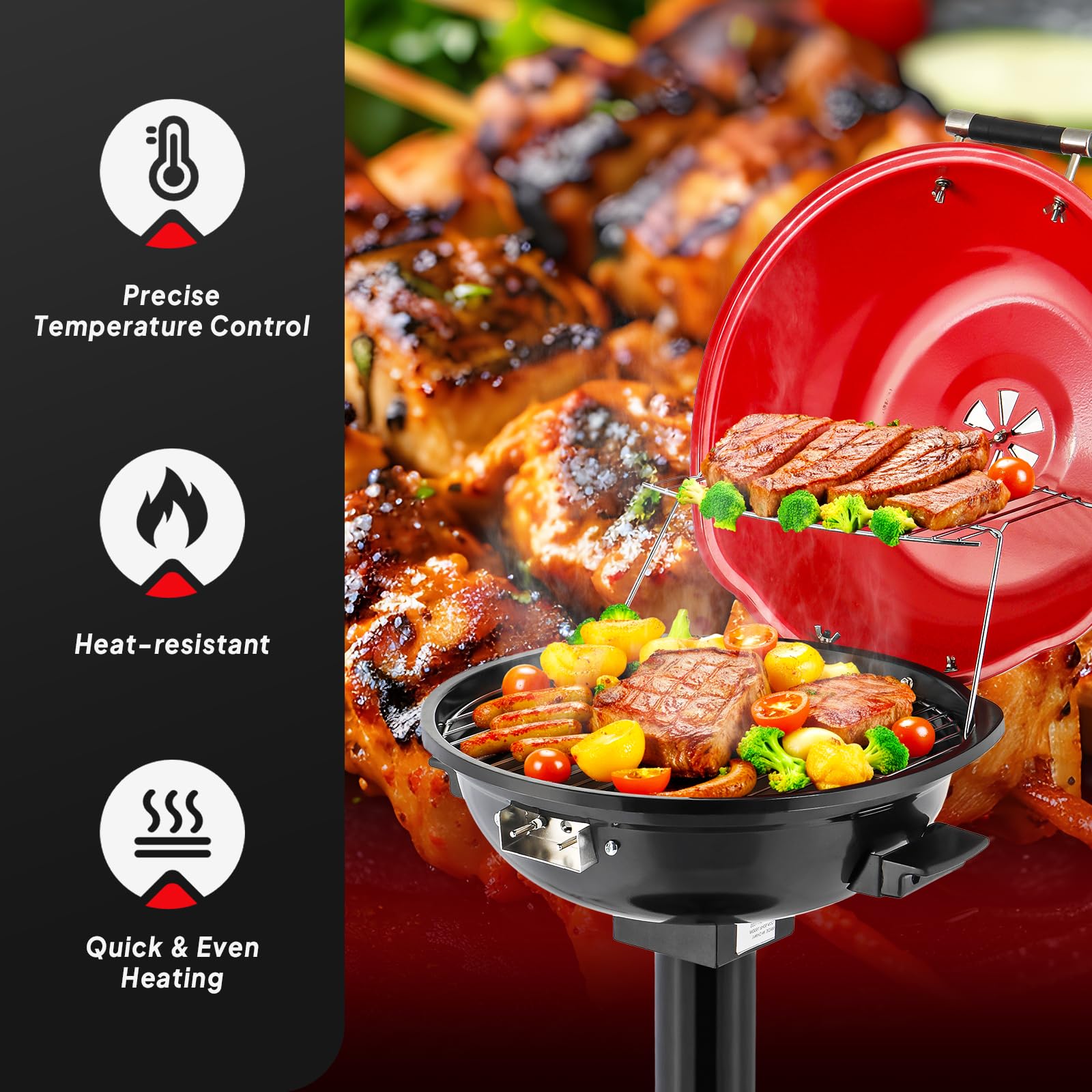 ROVSUN 1,600W Vertical Electric Grill with Cover Red