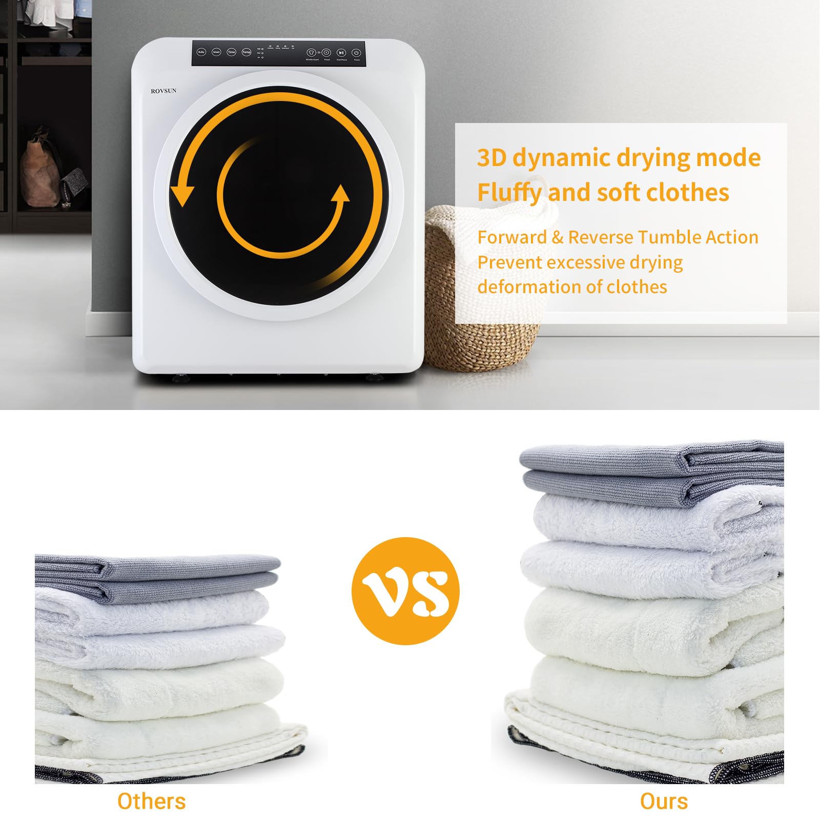 ROVSUN 3.5 Cu.Ft. 1,300W 110V Tumble Clothes Dryer with LED Touch Screen White