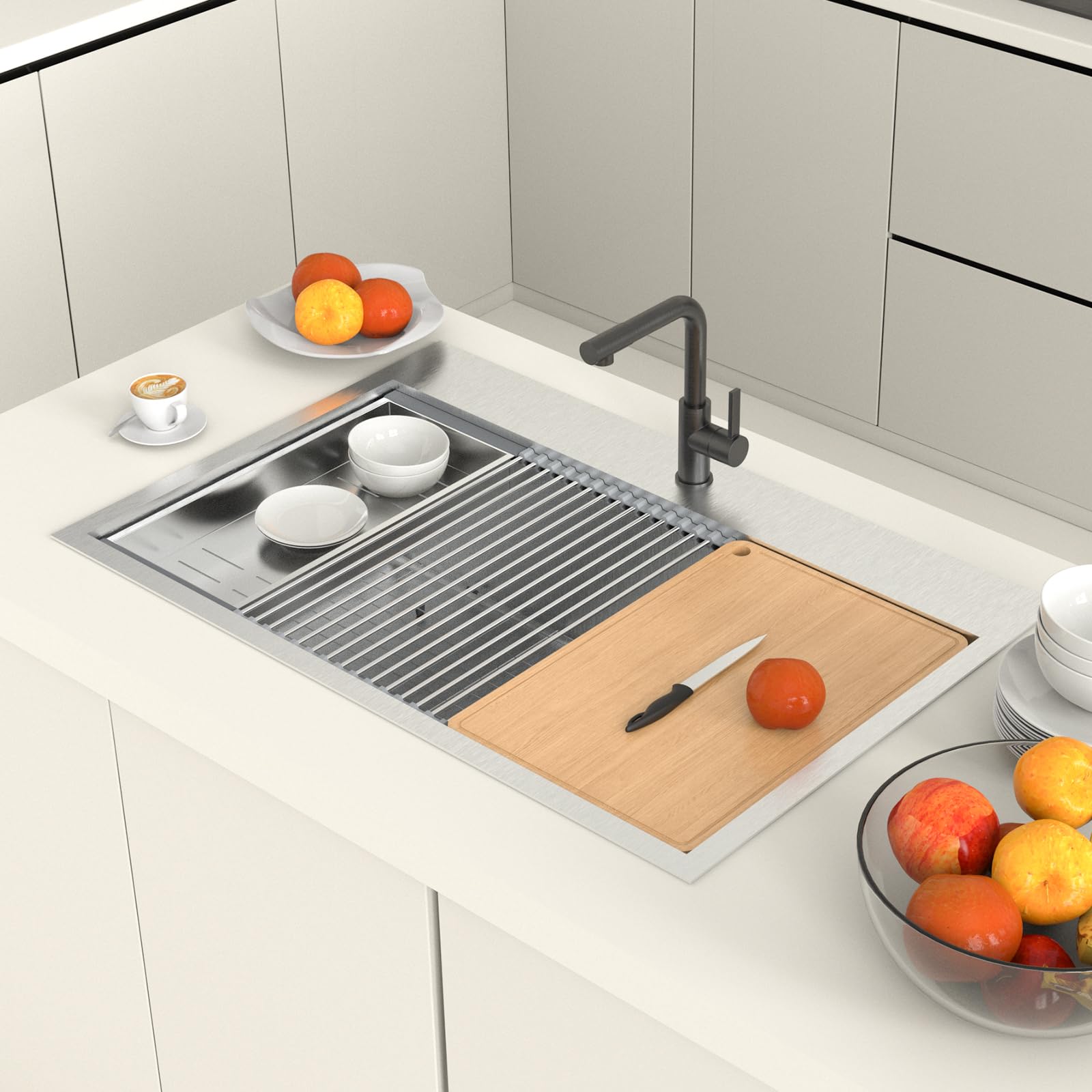 ROVSUN 33" x 22" Drop-in Stainless Steel Sink for Kitchen Silver