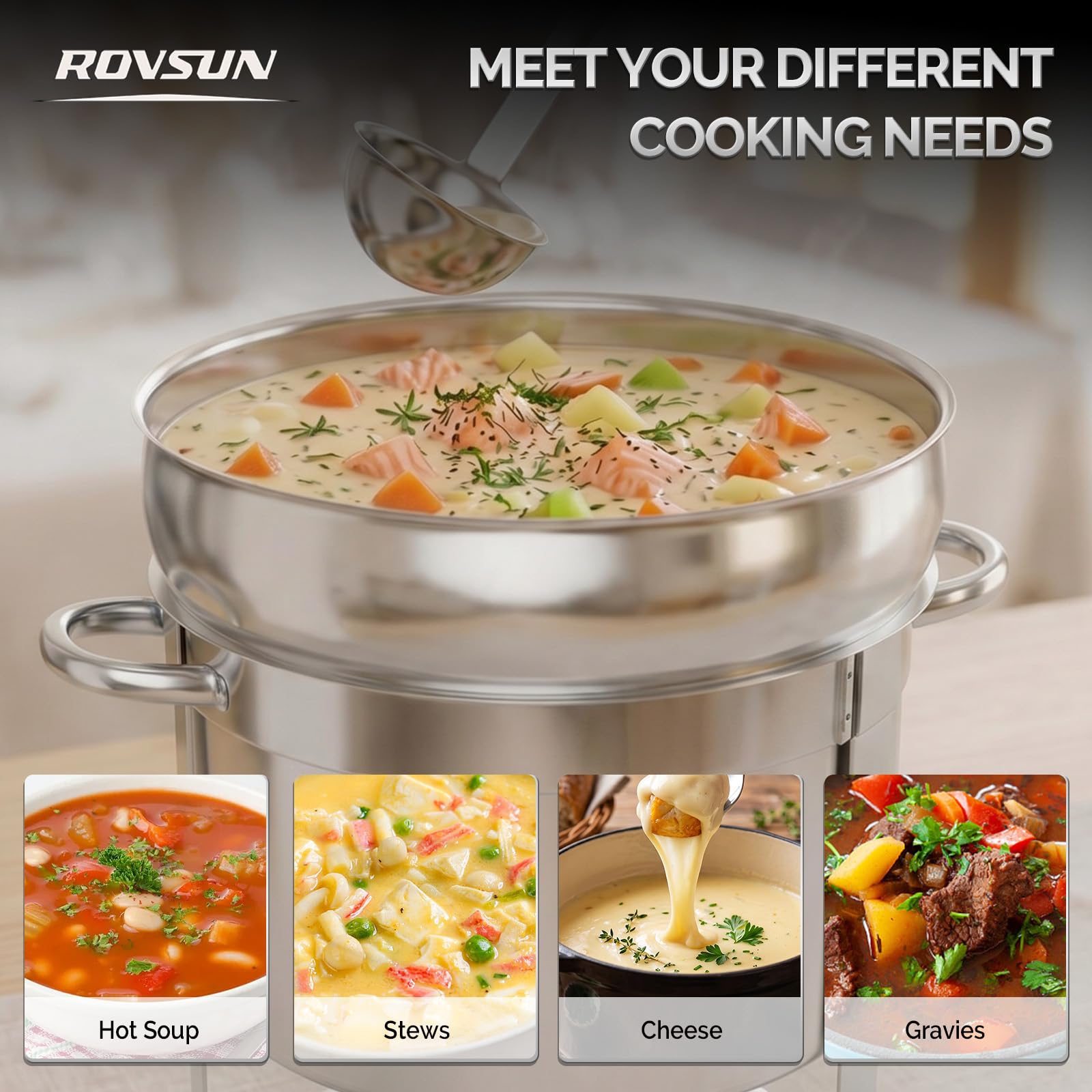 ROVSUN 11 QT Round Silver Buffet Soup Chafer with Lid Holder