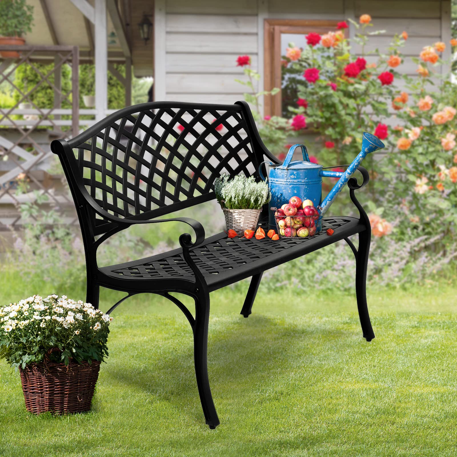 40.5" Outdoor Bench Cast Aluminium Black