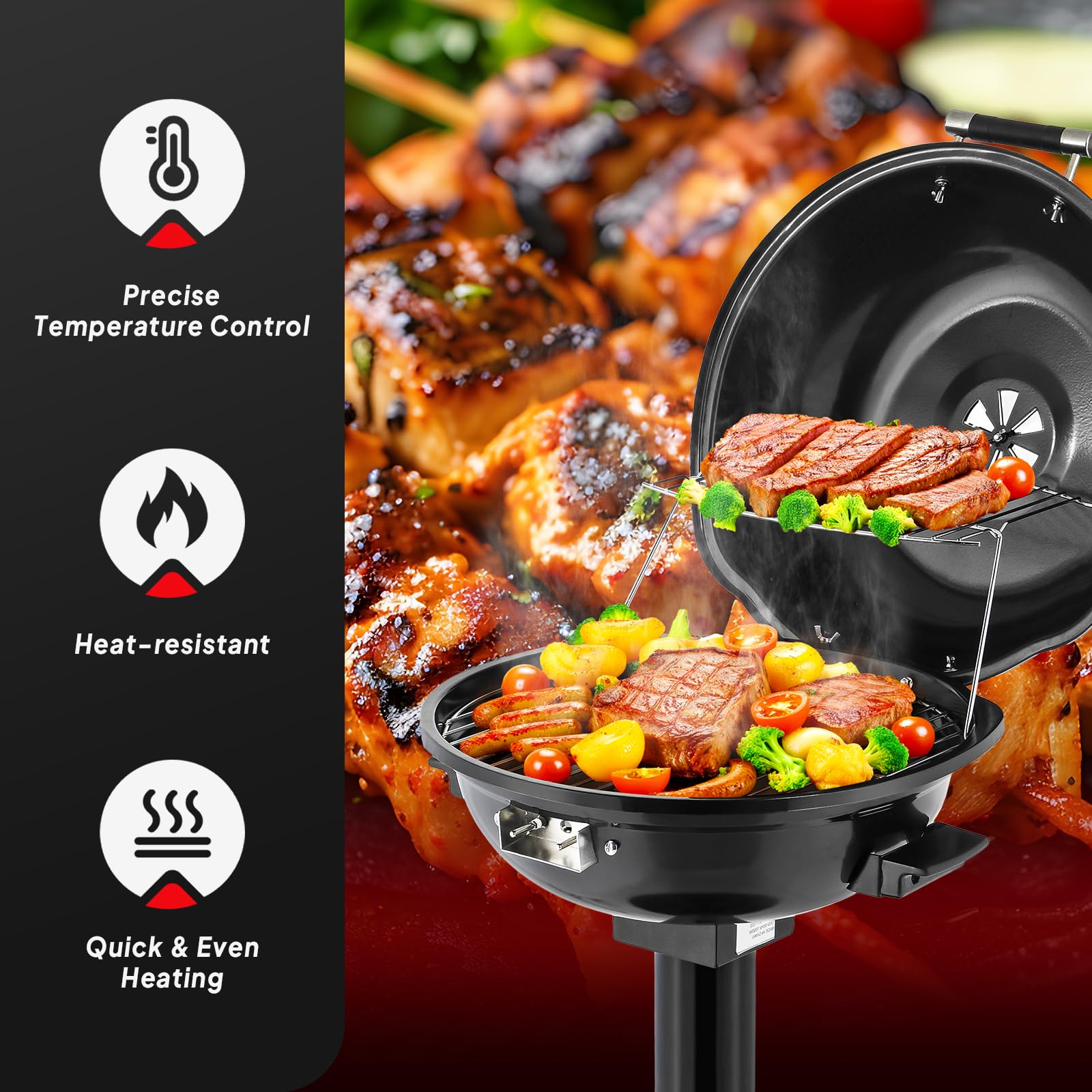 ROVSUN 1,600W Vertical Electric Grill with Cover Black