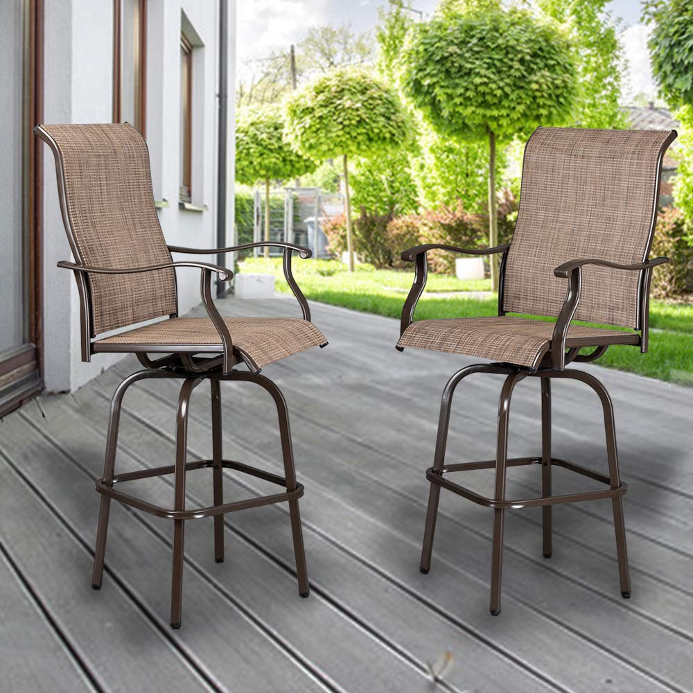 2 Pieces Outdoor Swivel Bar Stool Set Brown
