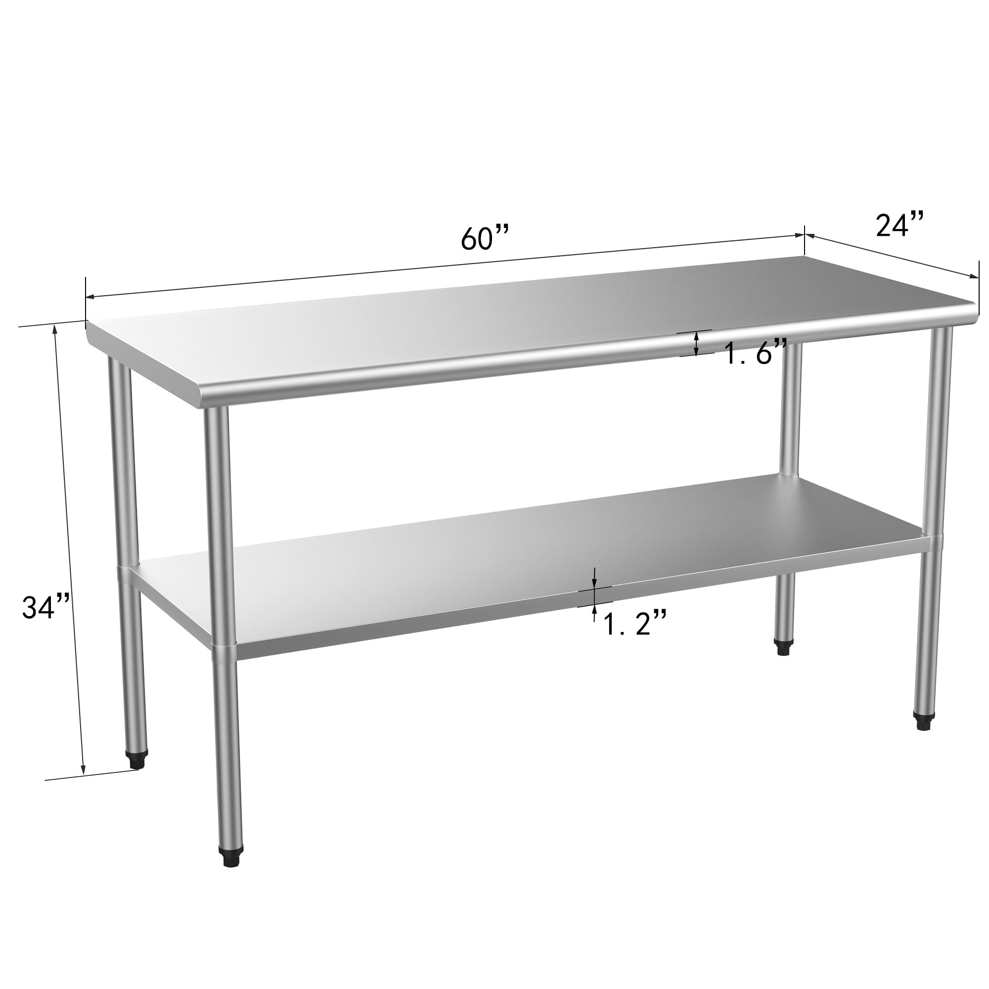 ROVSUN 60" x 24" Stainless Steel Table with Undershelf