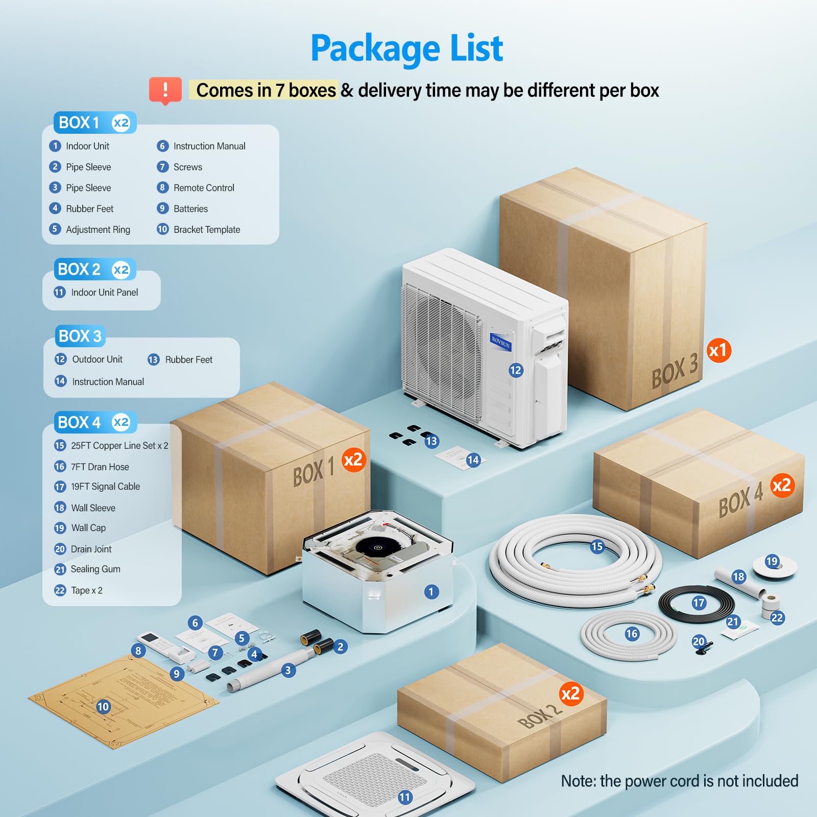 ROVSUN 2 Zone 9,000 + 9,000 / 20,000 BTU Ceiling Cassette Mini Split Ductless 20 SEER2 230V with Heat Pump & 25Ft Install Kit
