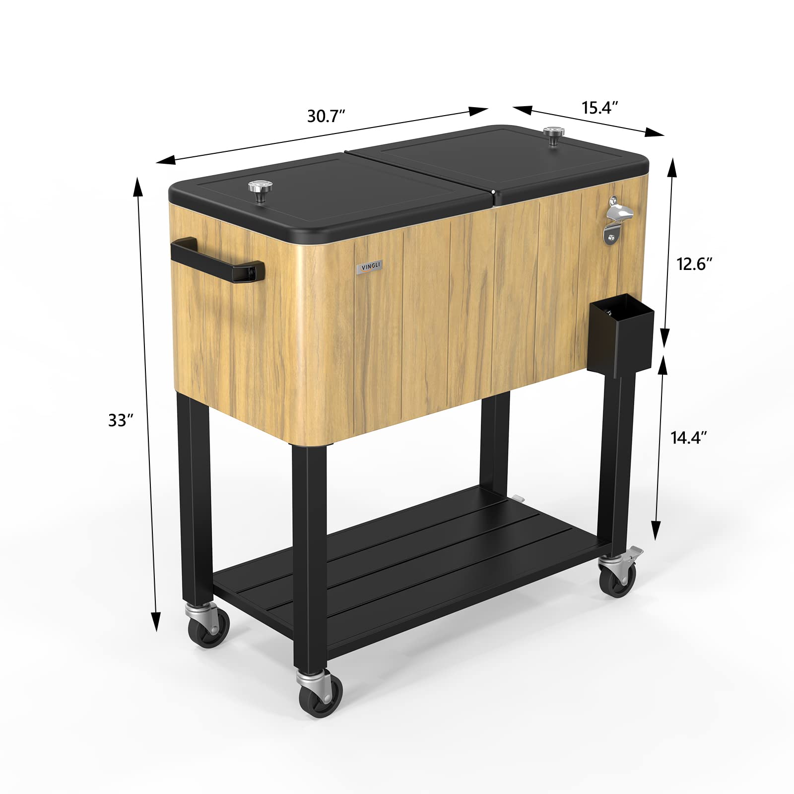80 Quart Portable Outdoor Patio Rolling Cooler Cart Brown