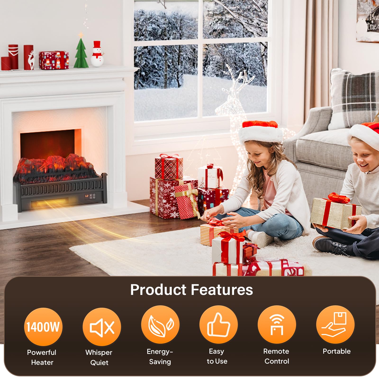 ROVSUN 23" Wide 1400W 120V Electric Fireplace Insert Log with Remote