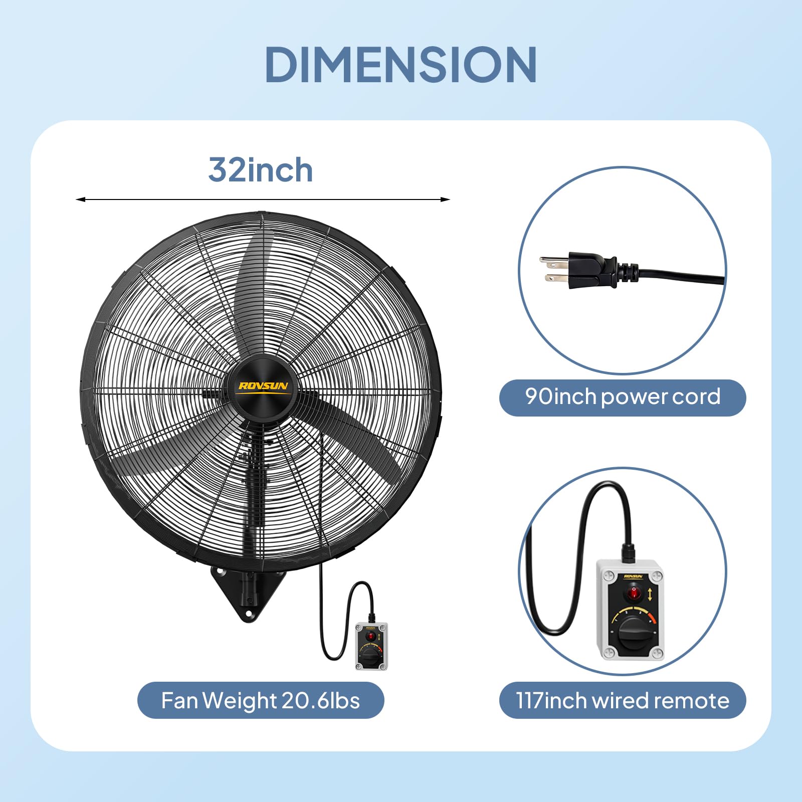 ROVSUN 30" 107W 110V Industrial Wall Mounted Fan with Remote Control