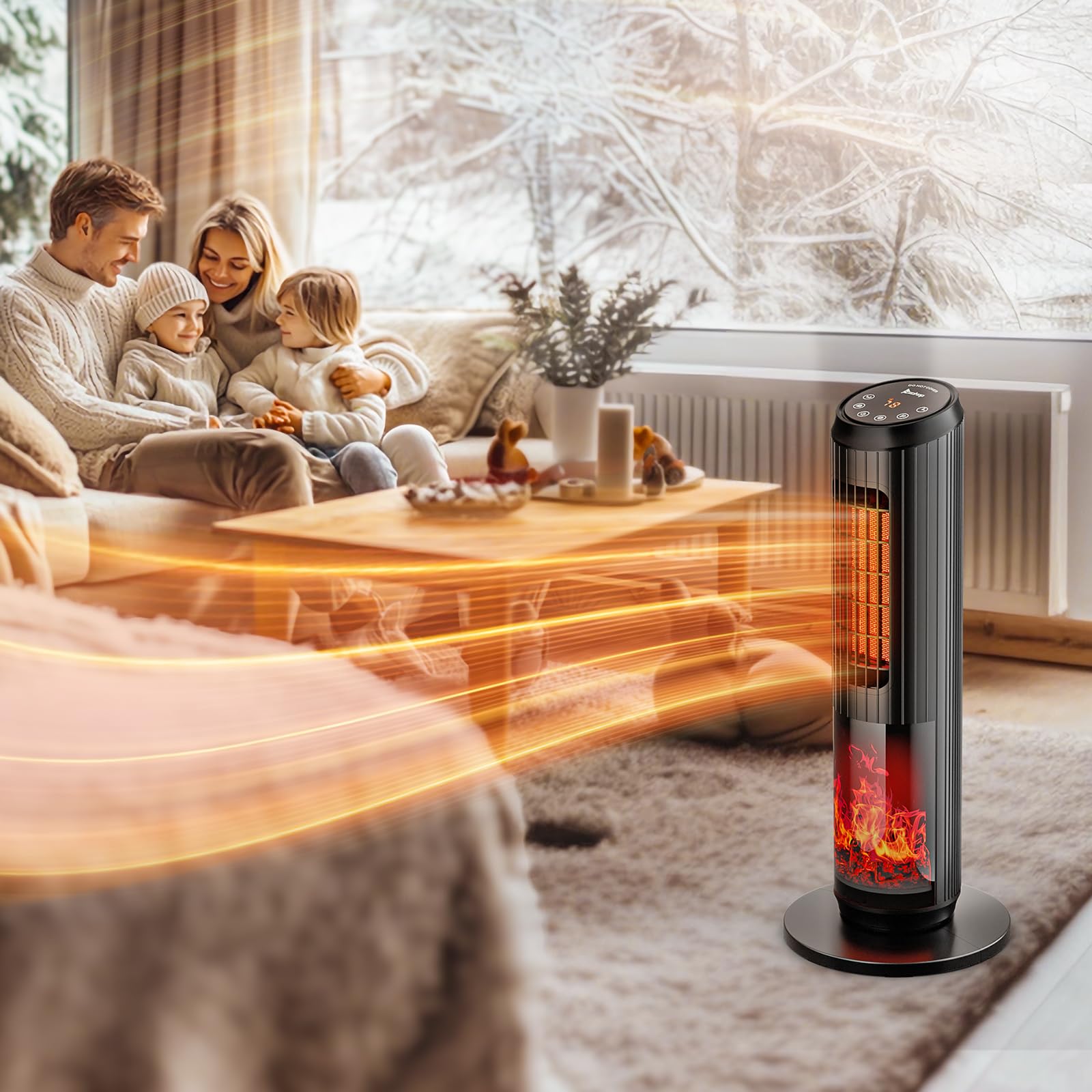 25"H 1,500W 120V Electric Space Heater with Remote Black