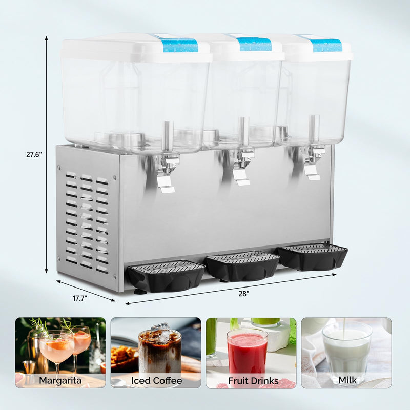 ROVSUN 14.4 Gallon 325W 110V 3 Tanks Commercial Beverage Dispenser for Juice & Cold Drink