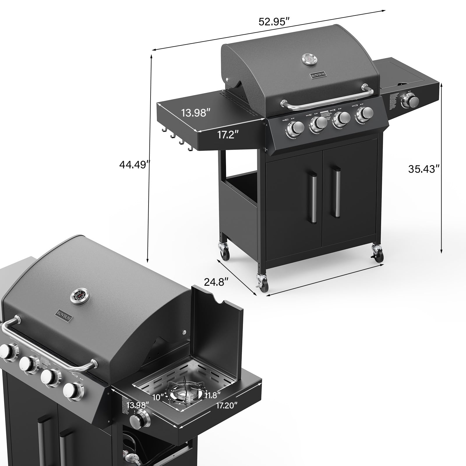 ROVSUN 4-Burner 58,000 BTU Propane Grill with Side Burner & Rolling Wheels