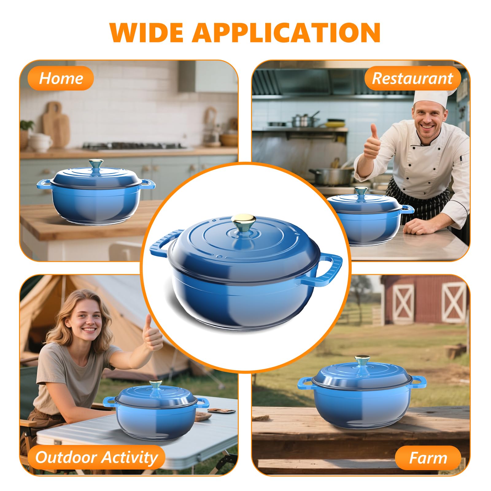 ROVSUN 7.5 QT Enameled Cast Iron Round Dutch Oven Blue